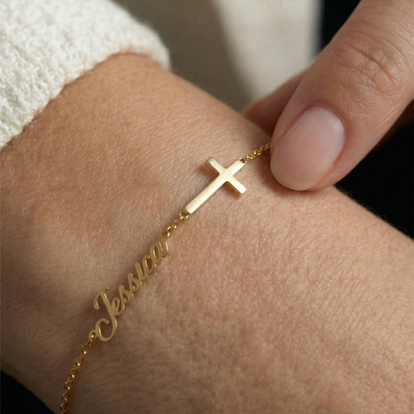 Personalized Name Cross Bracelet
