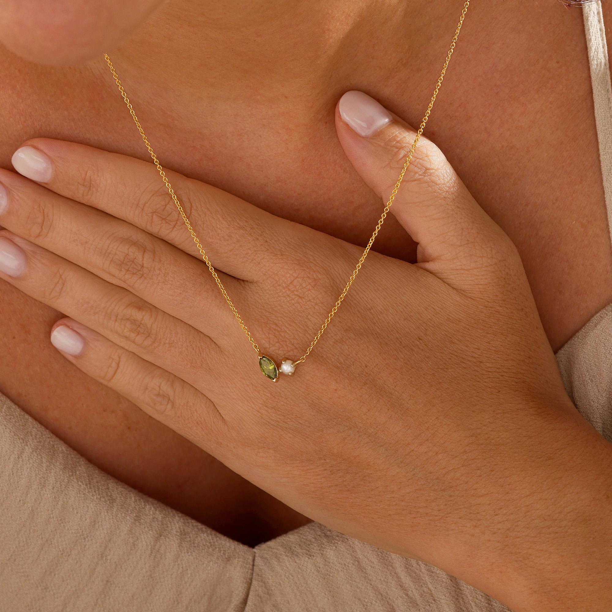 Personalized  Marquise Birthstone & Pearl Necklace — A Little Piece of Your Story