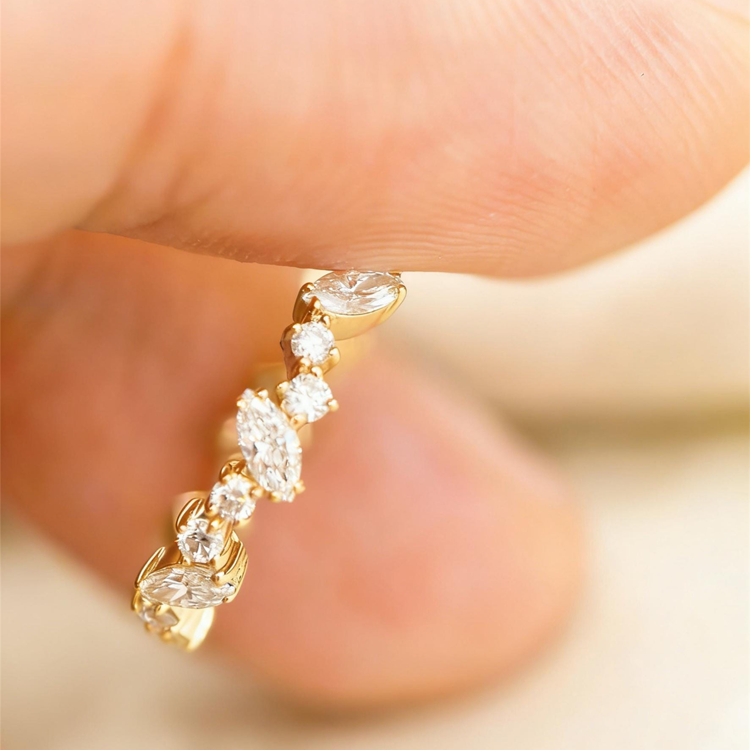 Marquise CZ Irregular Huggie Hoops
