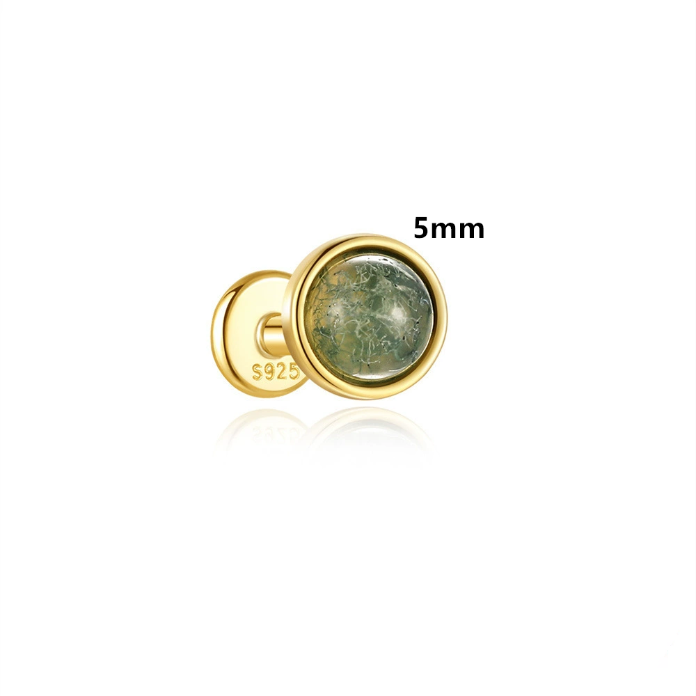 Sterling Silver Natural Moss Agate Gemstone Stud (1 PC)