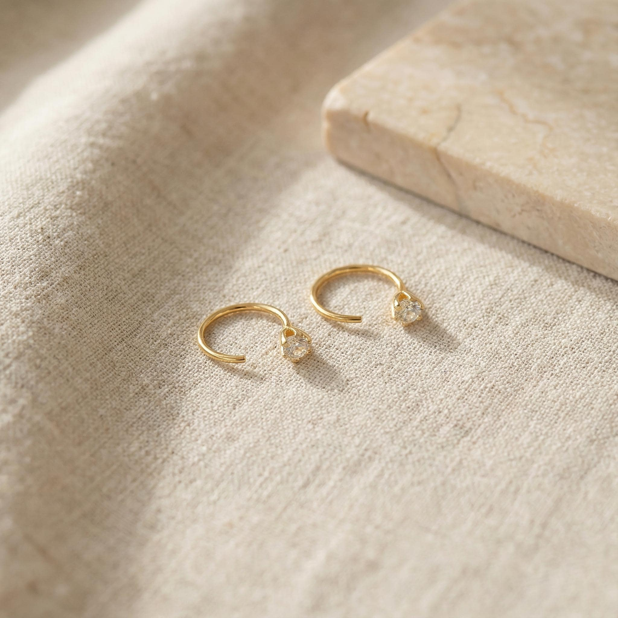 Sterling Silver Tiny Crystal Huggie Hoop Earrings (2 PCS)