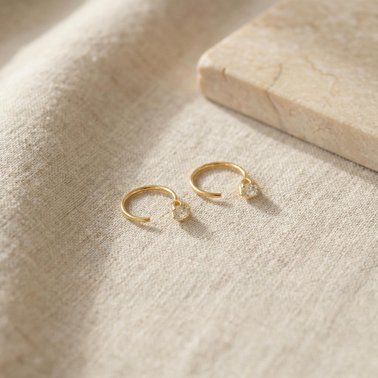 Sterling Silver Tiny Crystal Huggie Hoop Earrings (2 PCS)