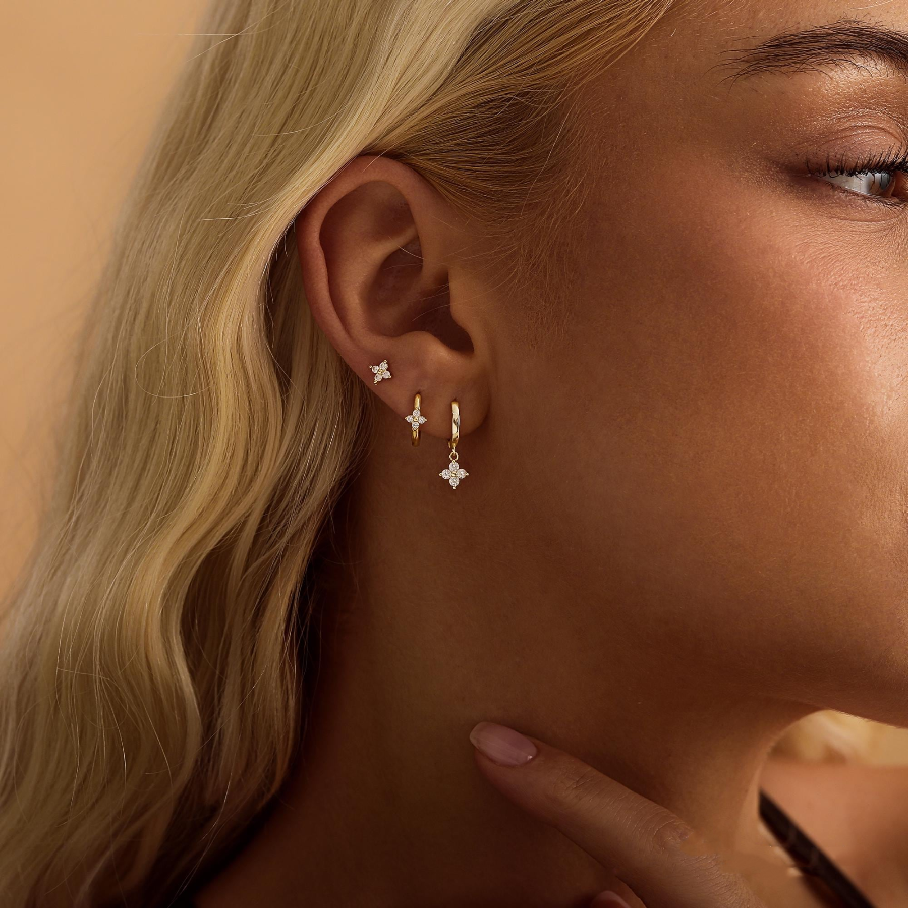 Sterling Silver Dainty Flower Huggie Hoop Earrings