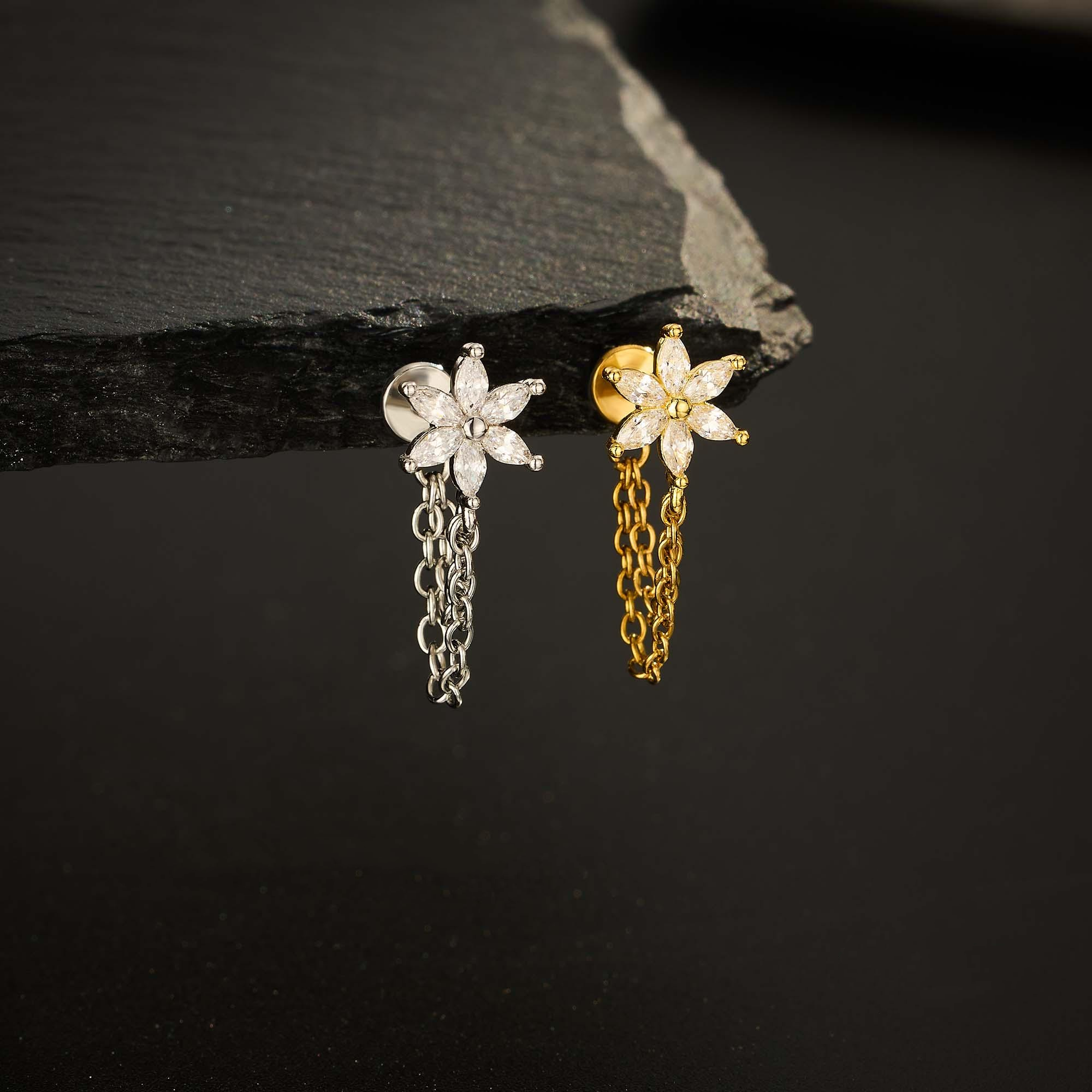 Flower CZ Flat Back Stud