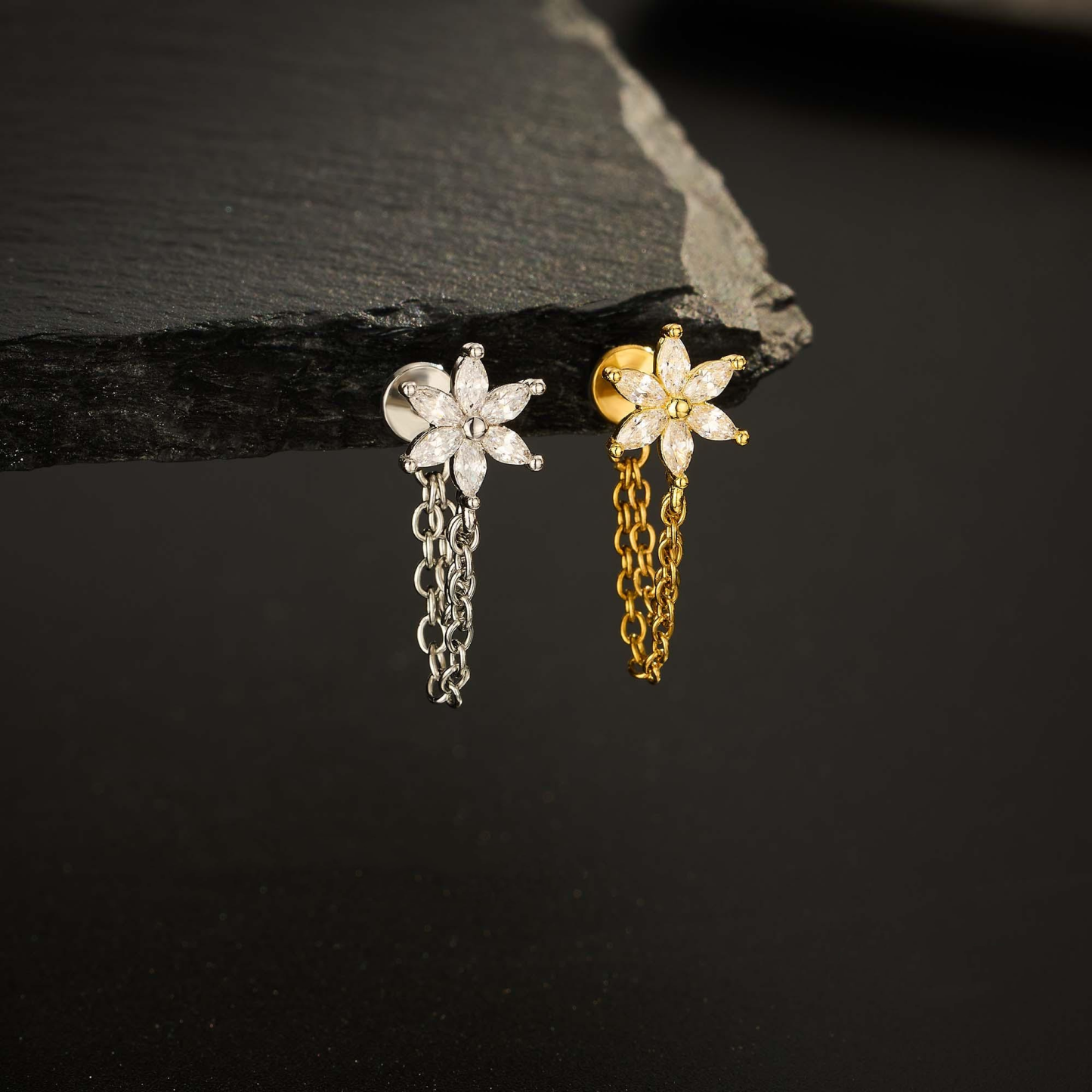 Flower CZ Flat Back Stud