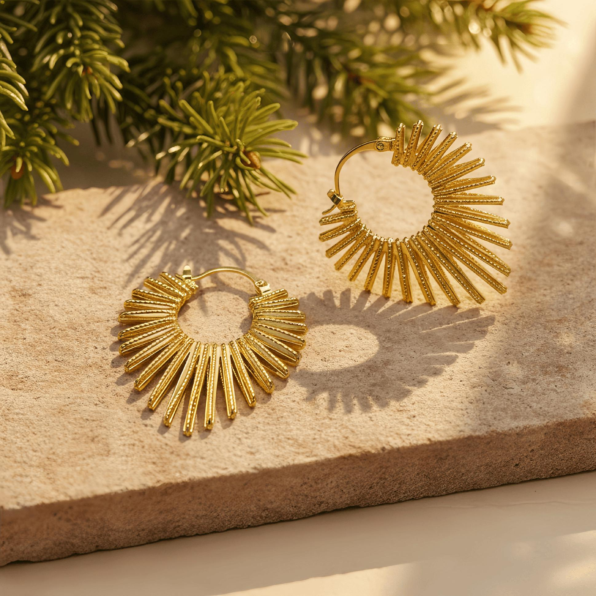 Textured Fan Hoop Earrings — Vintage Radiance in Every Line