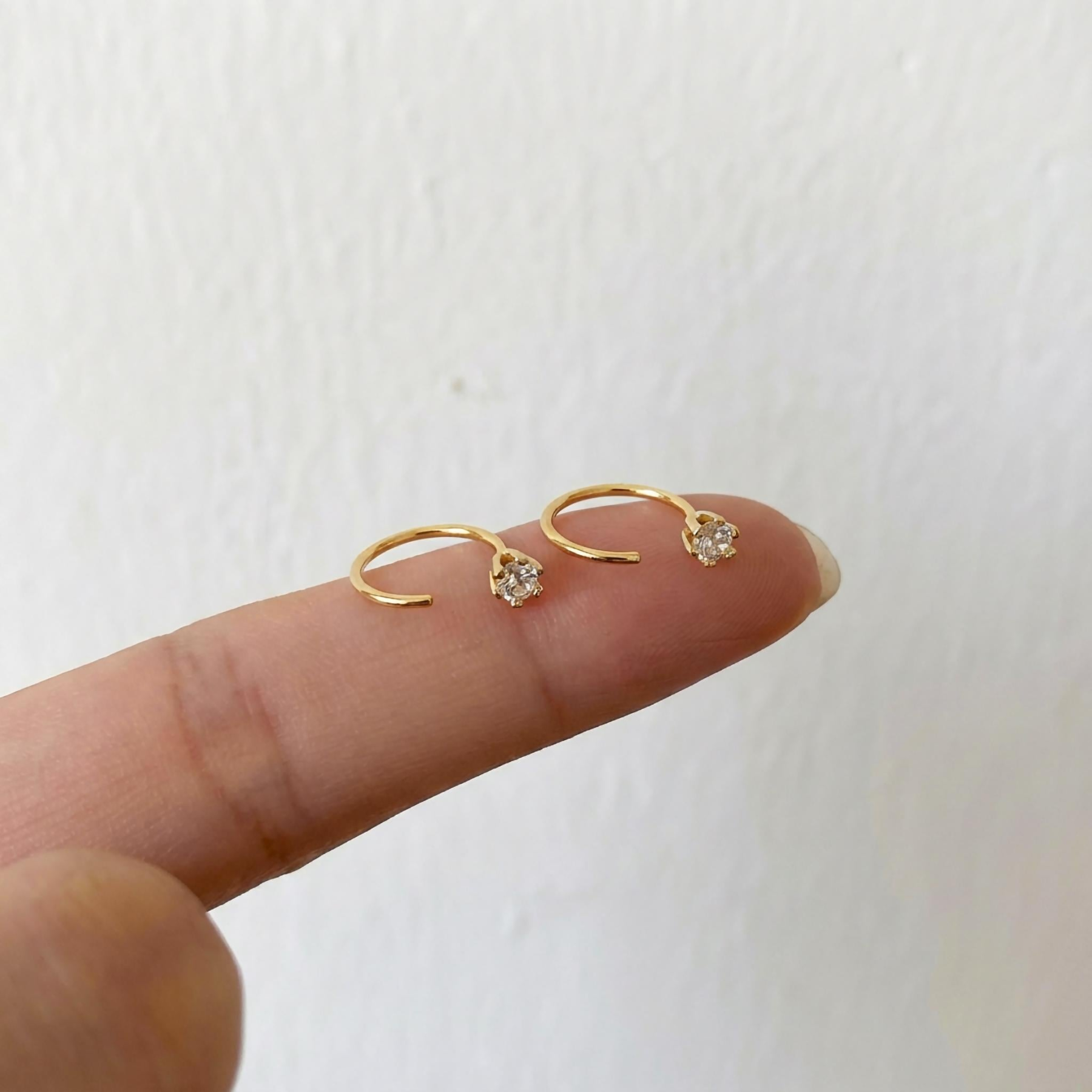 Sterling Silver Tiny Crystal Huggie Hoop Earrings (2 PCS)