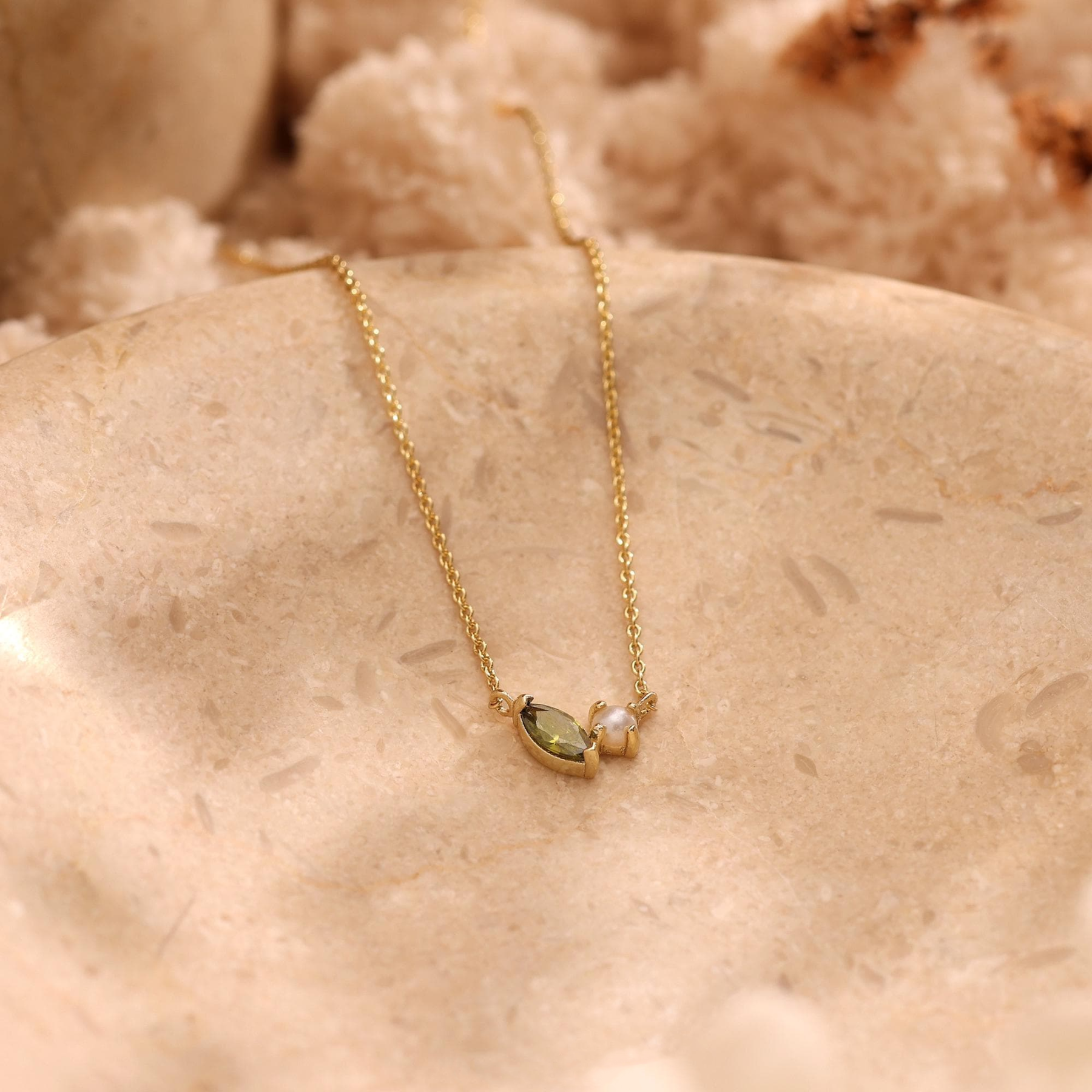 Personalized  Marquise Birthstone & Pearl Necklace — A Little Piece of Your Story