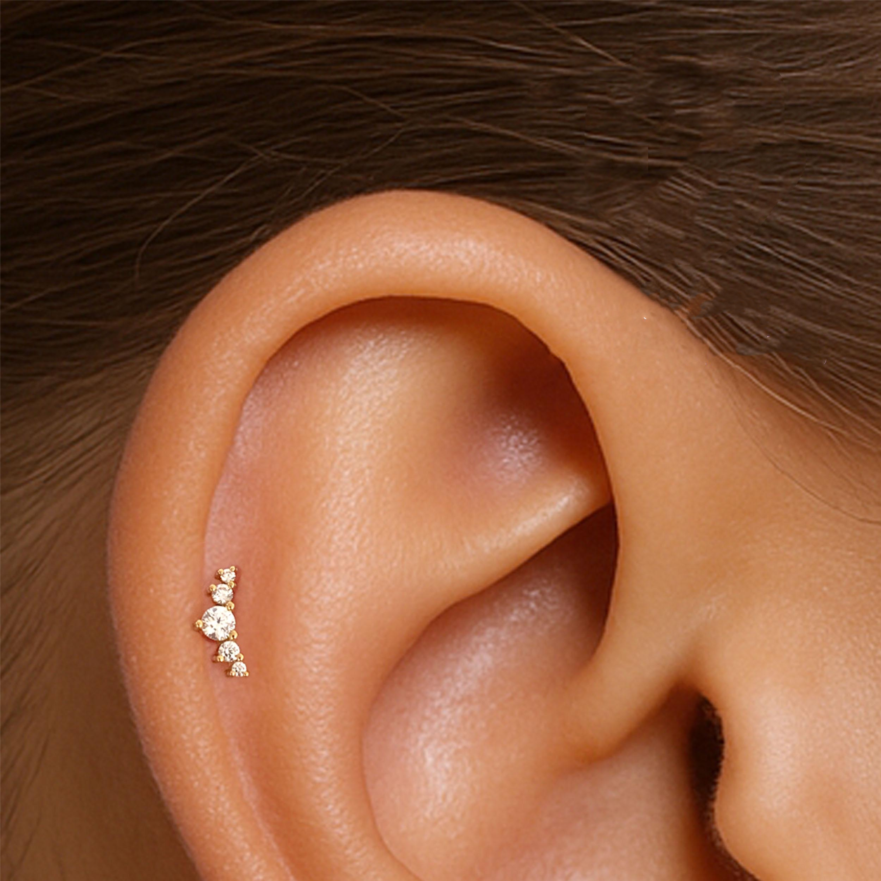 Sterling Silver CZ Climbing Threaded Lip Stud (1 PC)