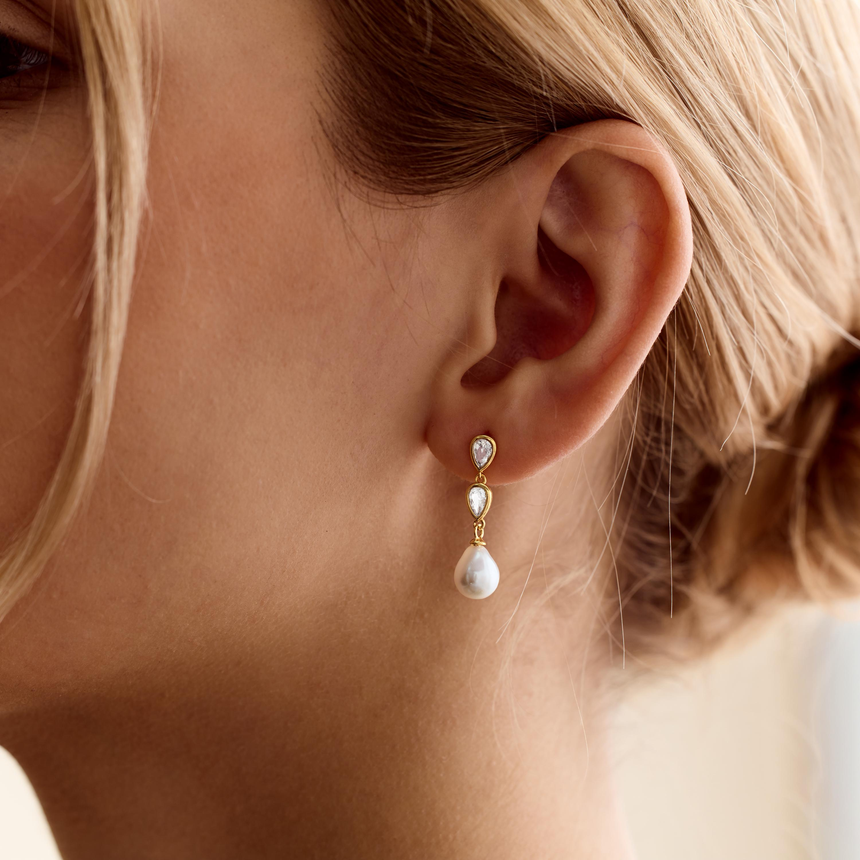 Pearl & Diamond Drop Earrings