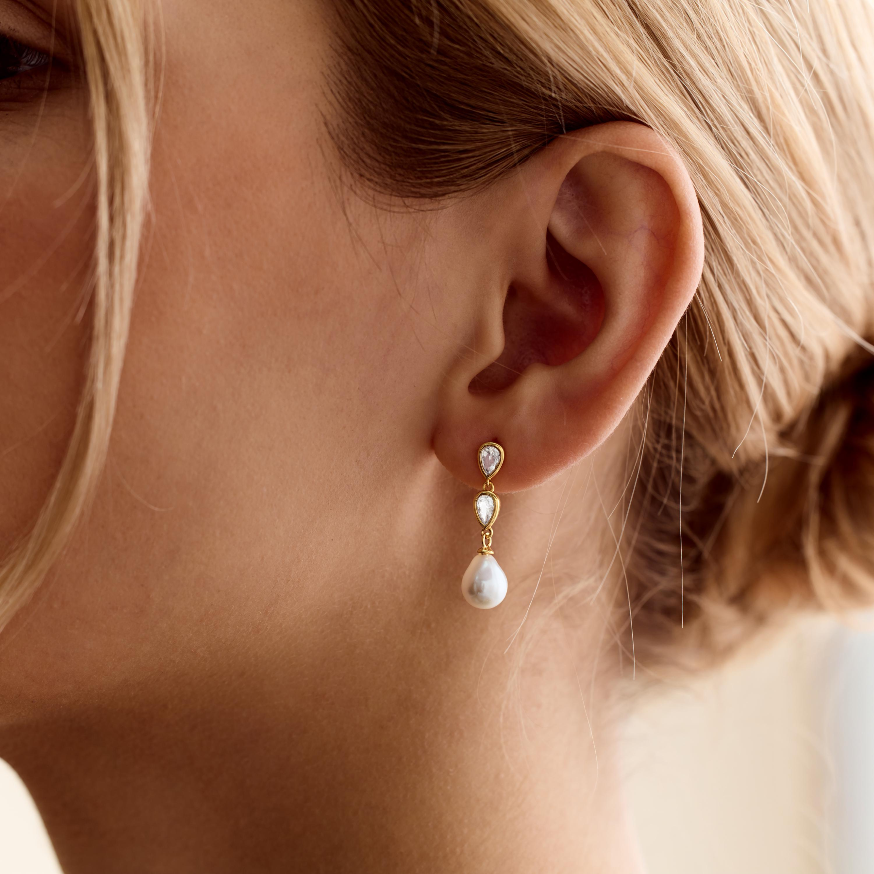 Pearl & Diamond Drop Earrings