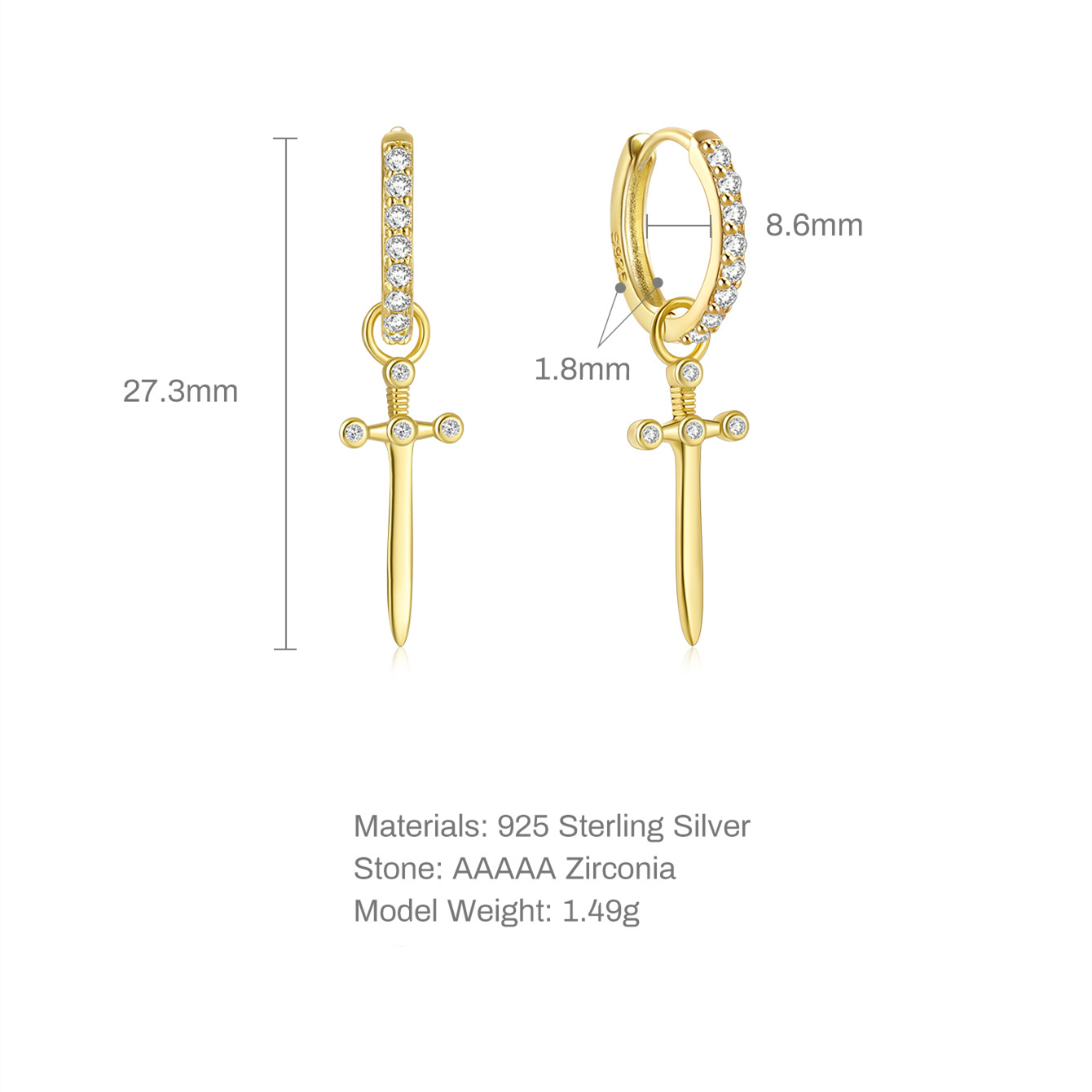 Sword Charm Hoop Earrings