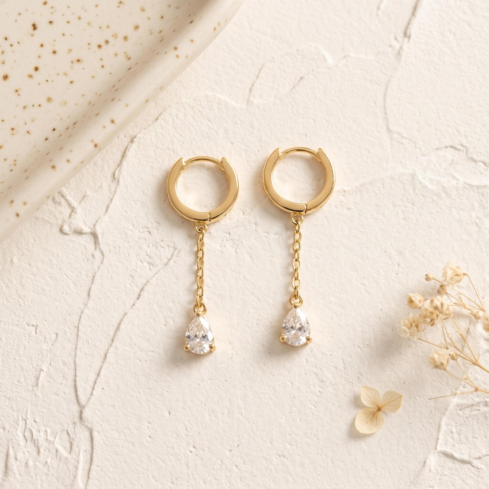Delicate Teardrop CZ Chain Earrings