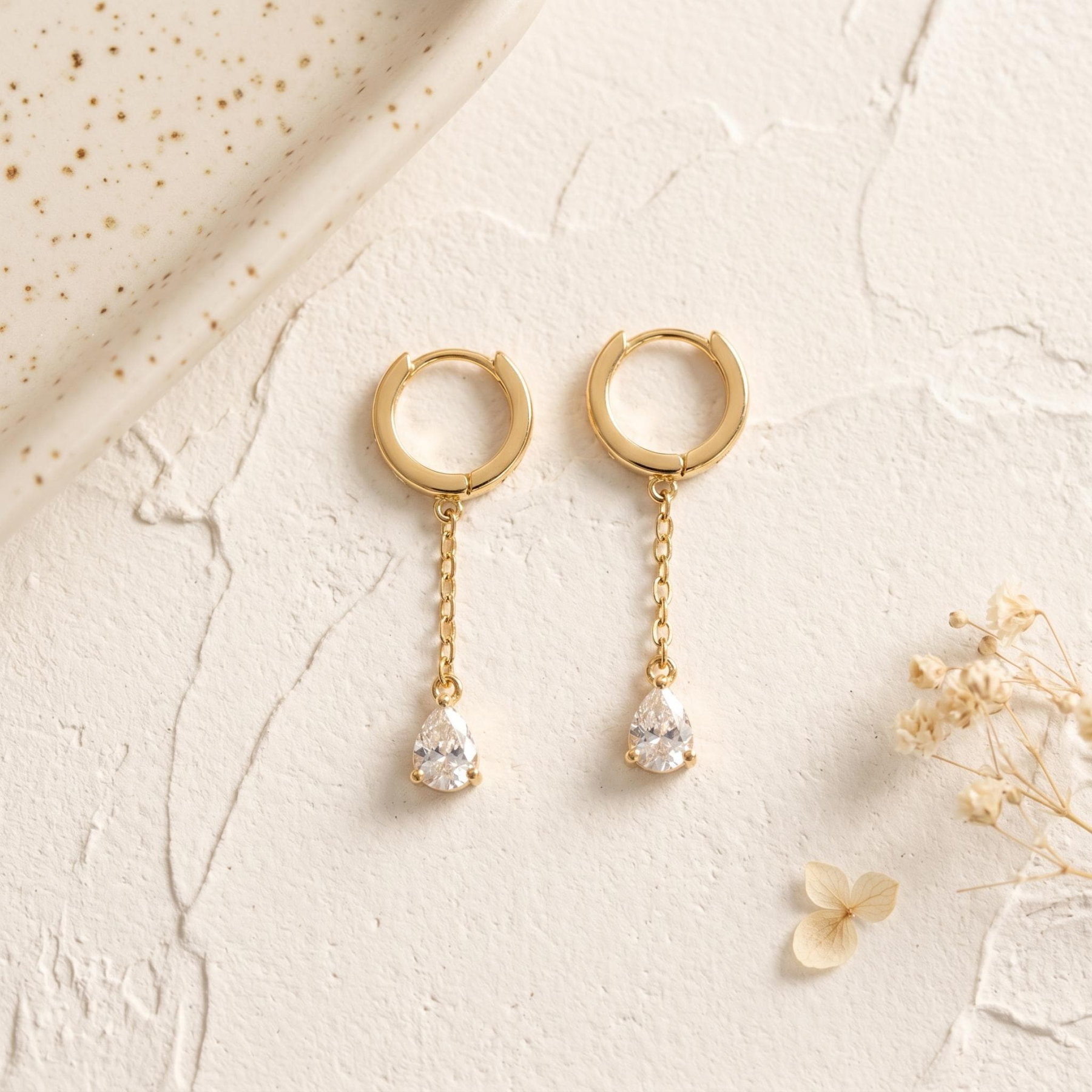 Delicate Teardrop CZ Chain Earrings