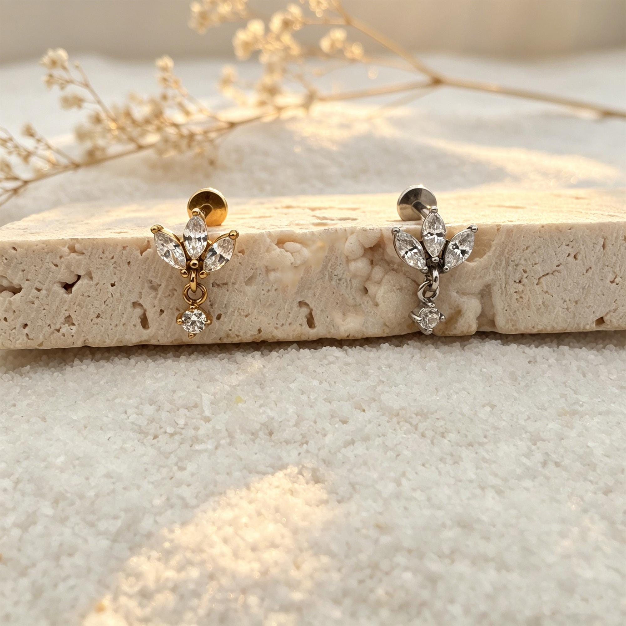 Marquise CZ Stud Earrings — Petal-Like Sparkle for Your Ear Stack