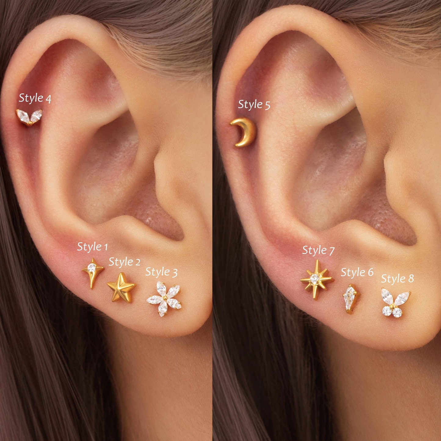 Multiple Threadless Push Pin Labret Flat Back Earring (1 PC)