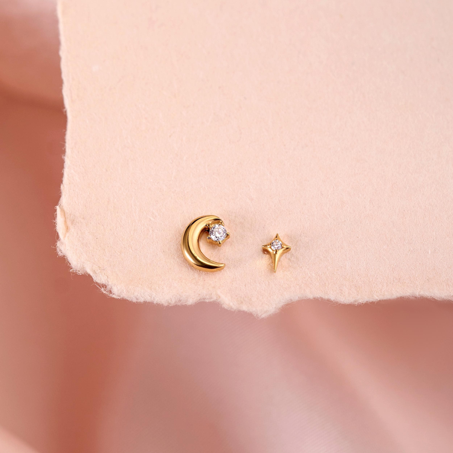 Sterling Silver Moon and Star Stud Earrings
