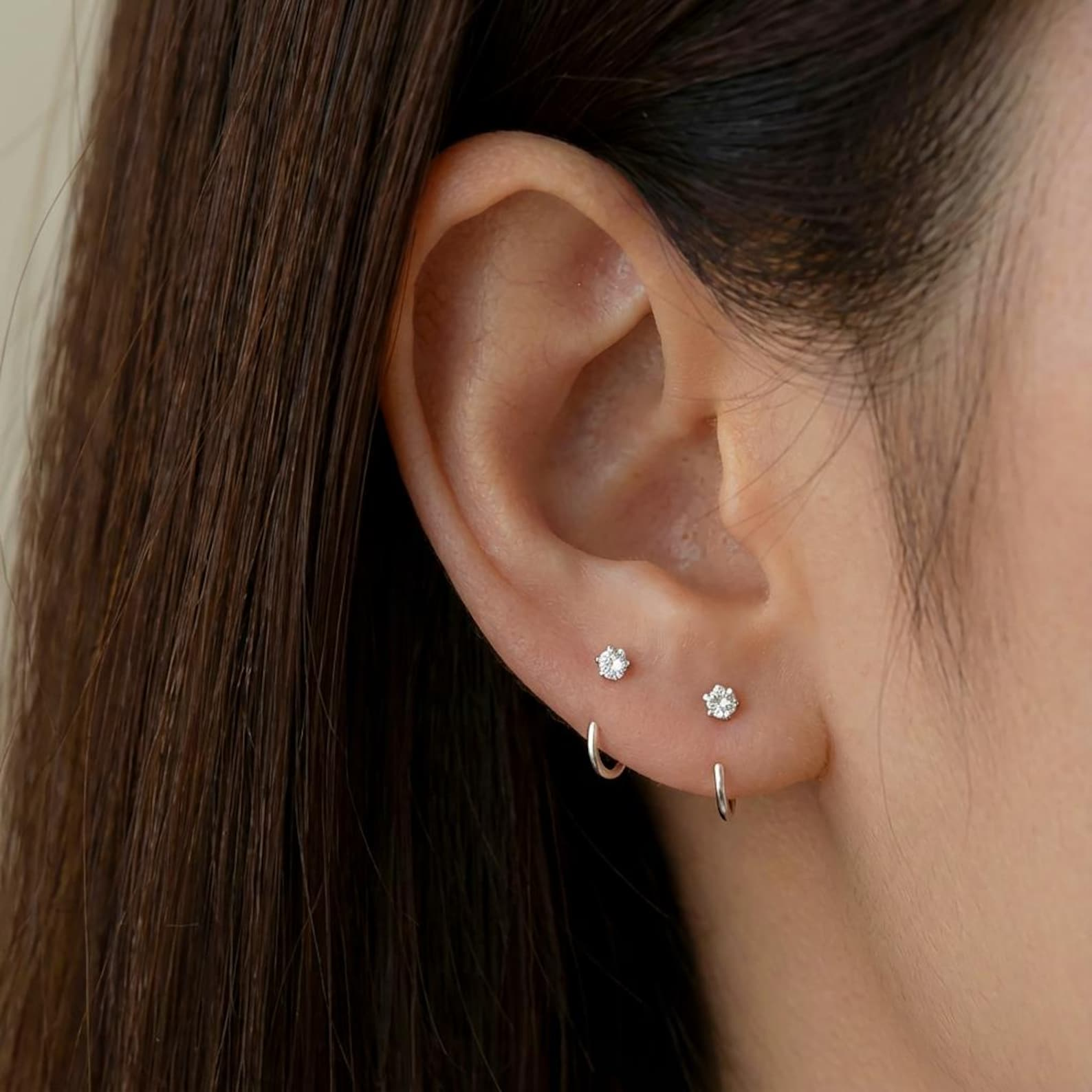 Sterling Silver Tiny Crystal Huggie Hoop Earrings (2 PCS)