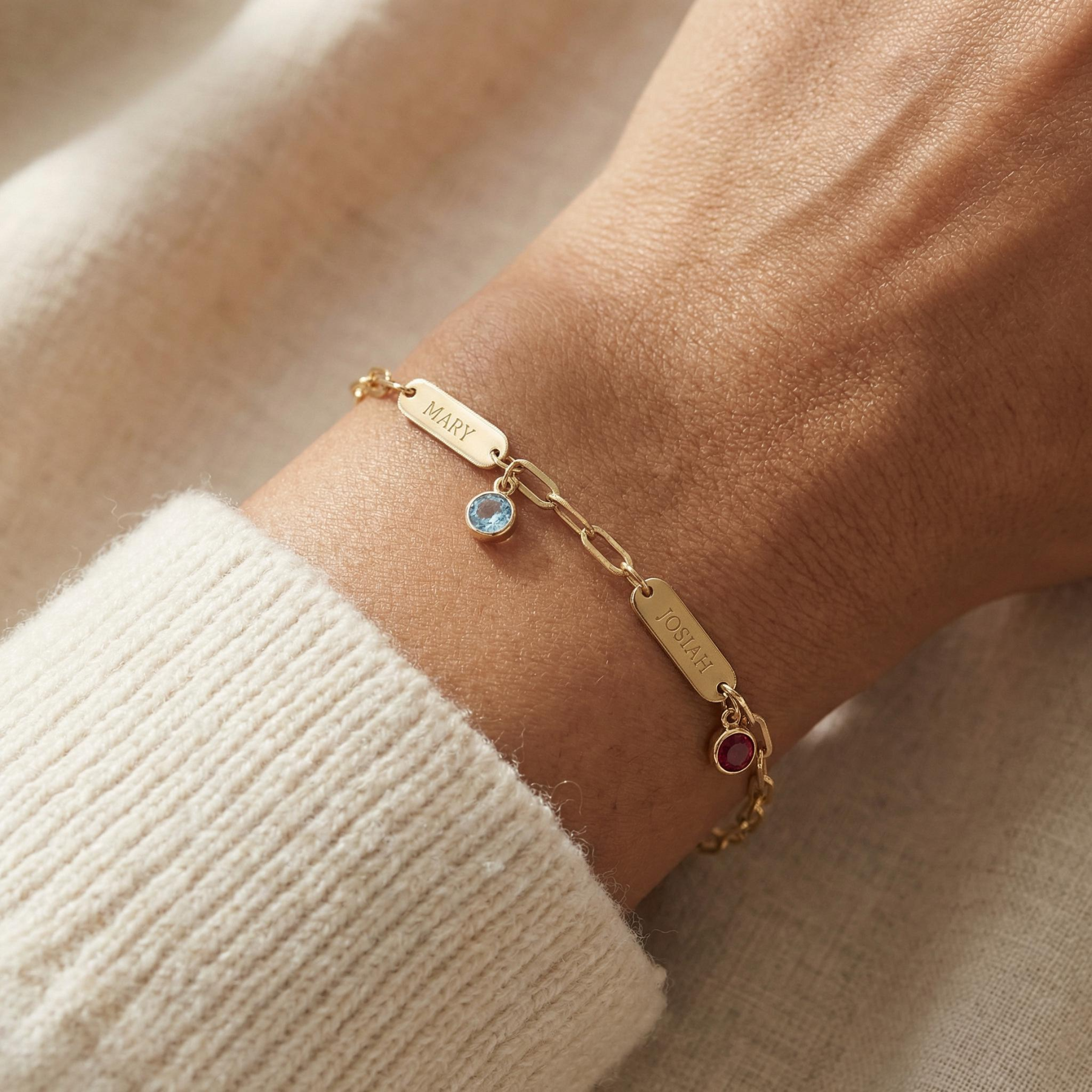 Personalized Multi-Name Birthstone Bracelet