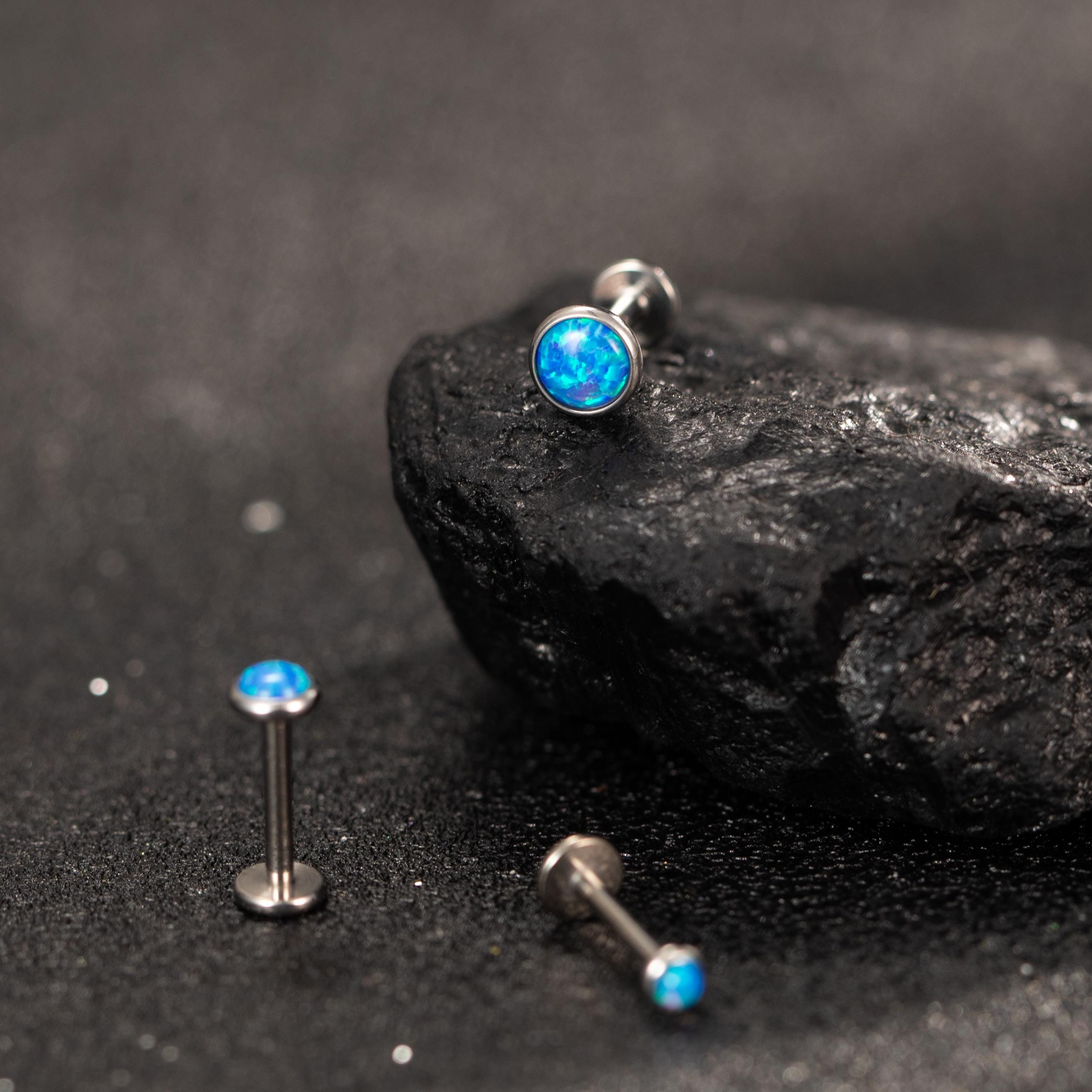 Blue Opal Flat Back Earrings — A Tiny Ocean Glow