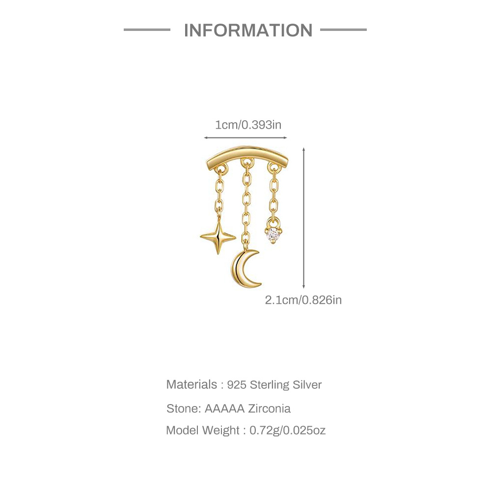 Hidden Chain Moon & Star Flat Back Stud