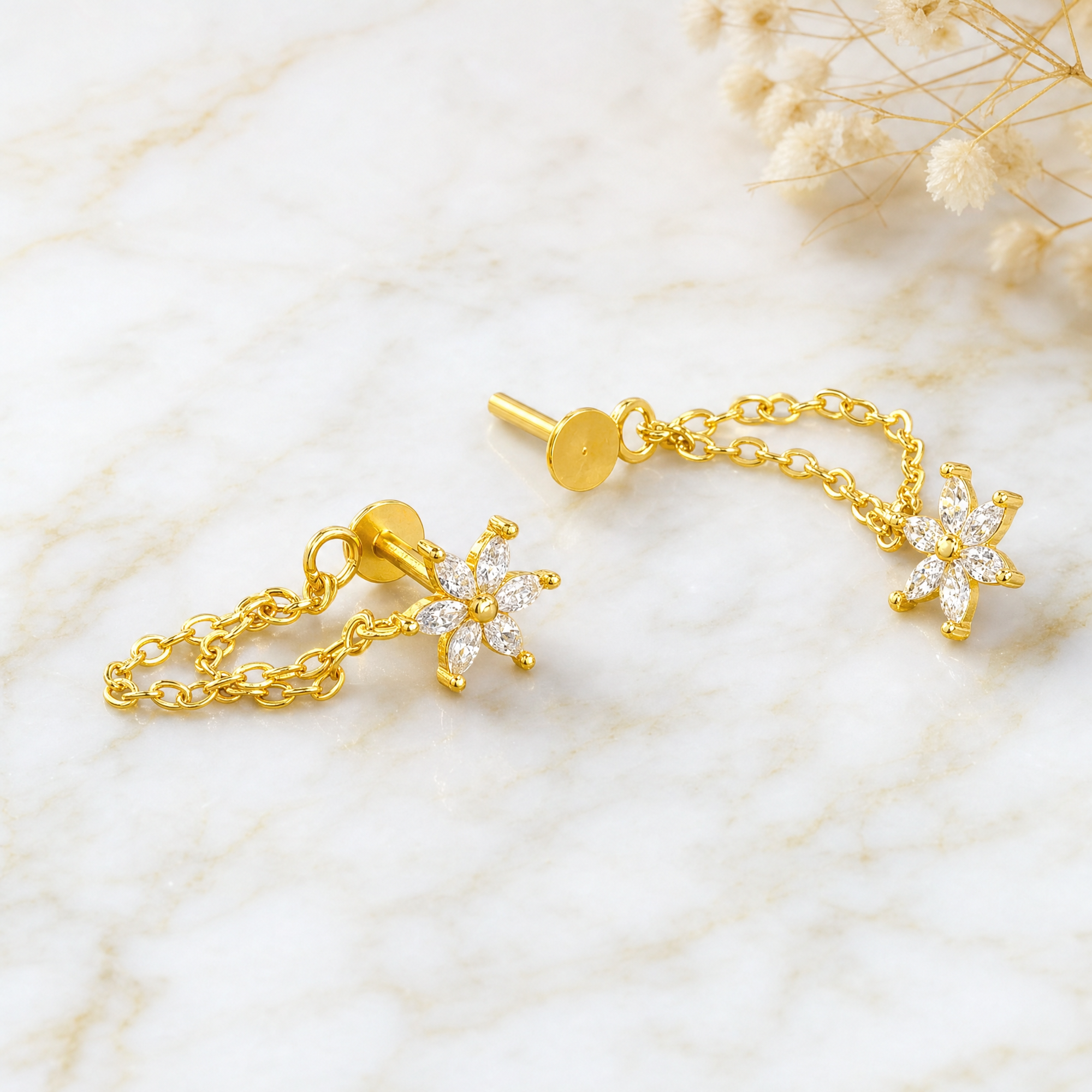 Flower CZ Flat Back Stud
