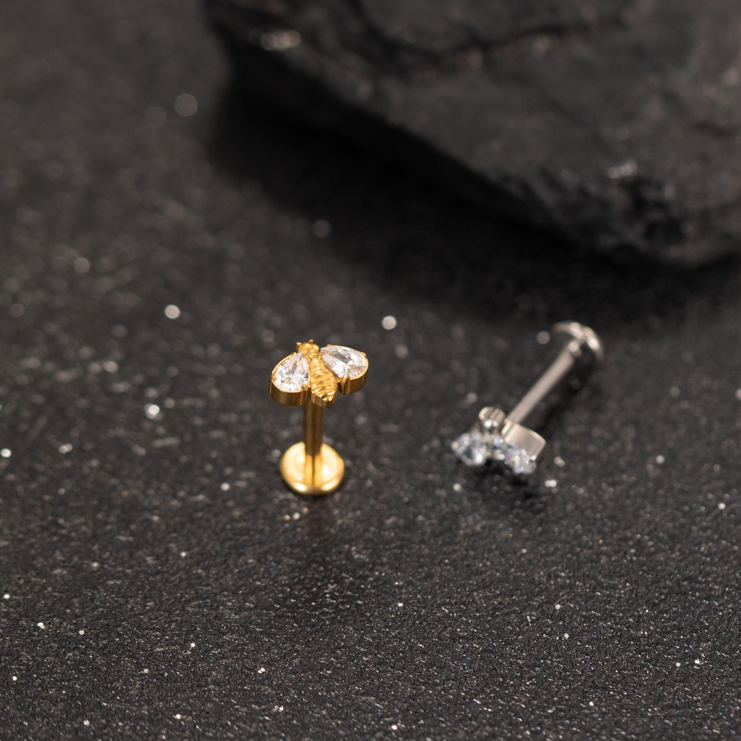 Bee Flat Back Earring — A Tiny Buzz of Sweet Sparkle