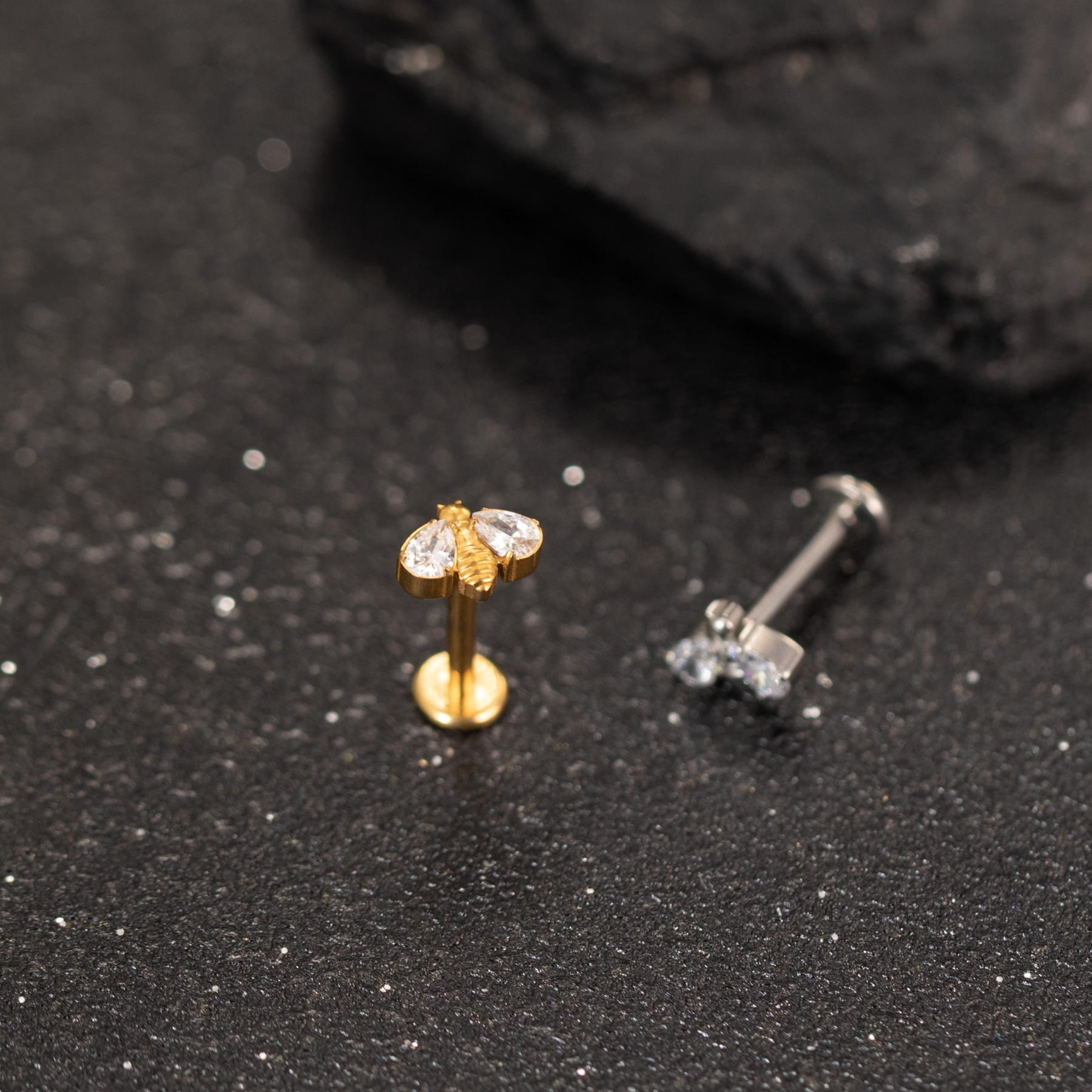 Bee Flat Back Earring — A Tiny Buzz of Sweet Sparkle