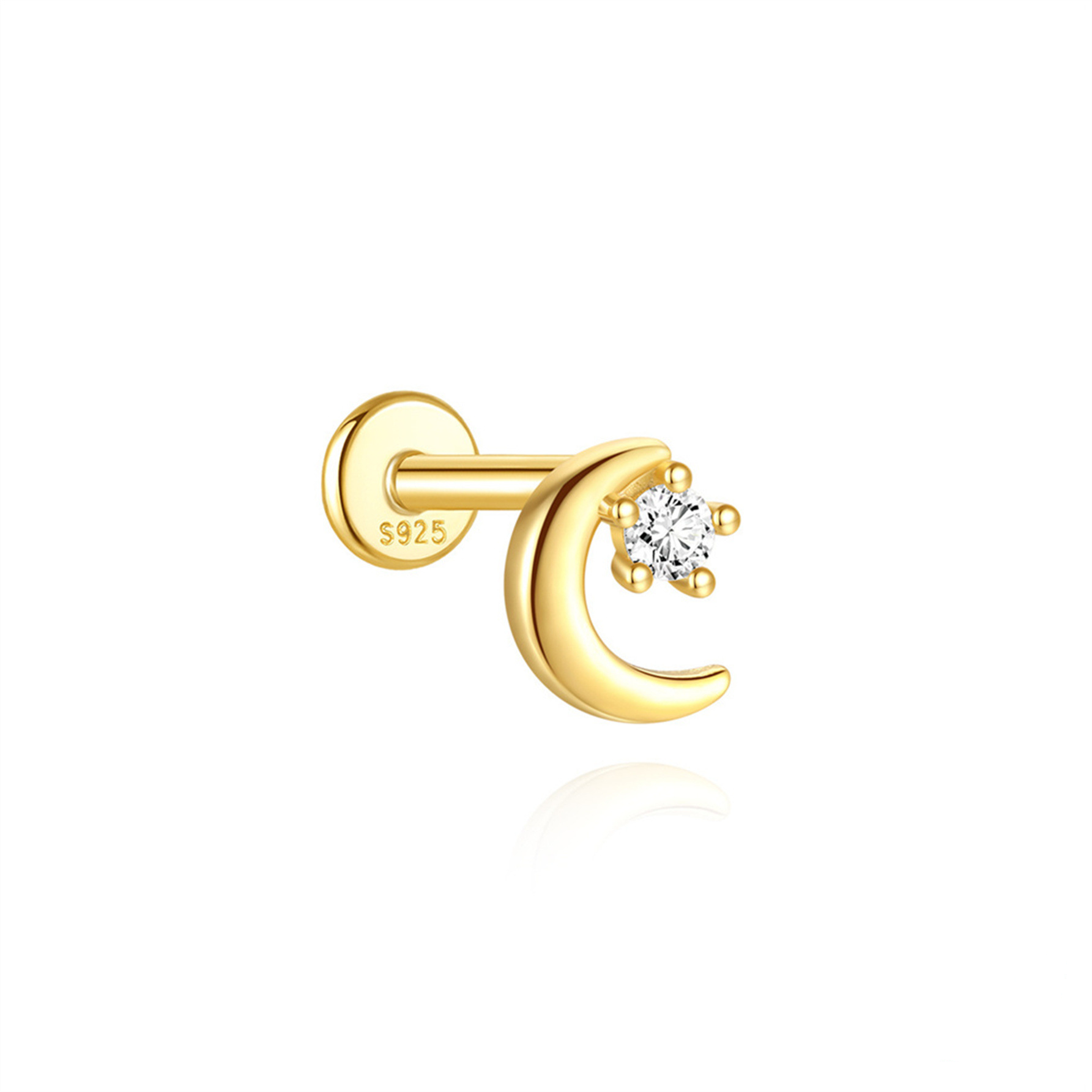 Sterling Silver Moon and Star Stud Earrings