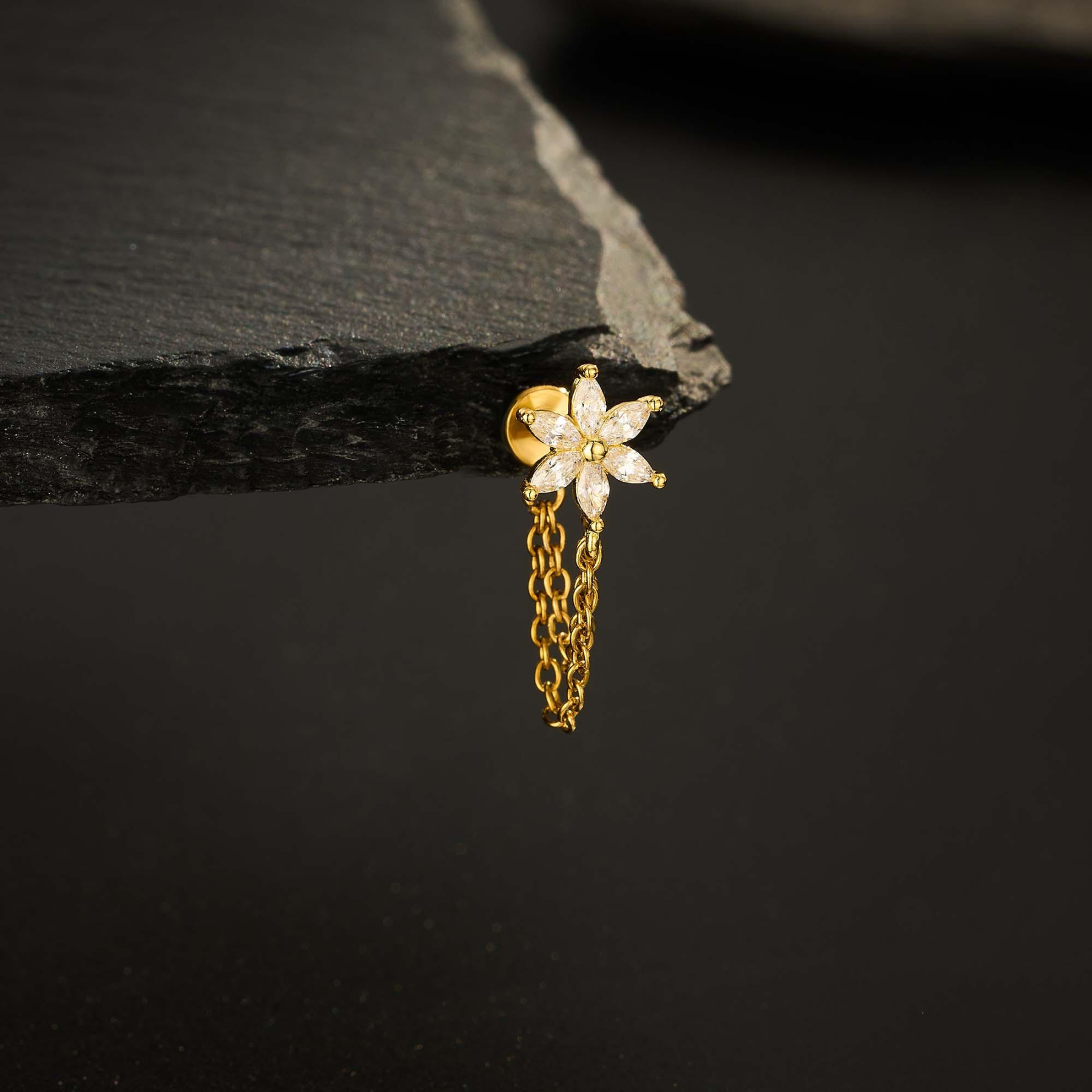 Flower CZ Flat Back Stud