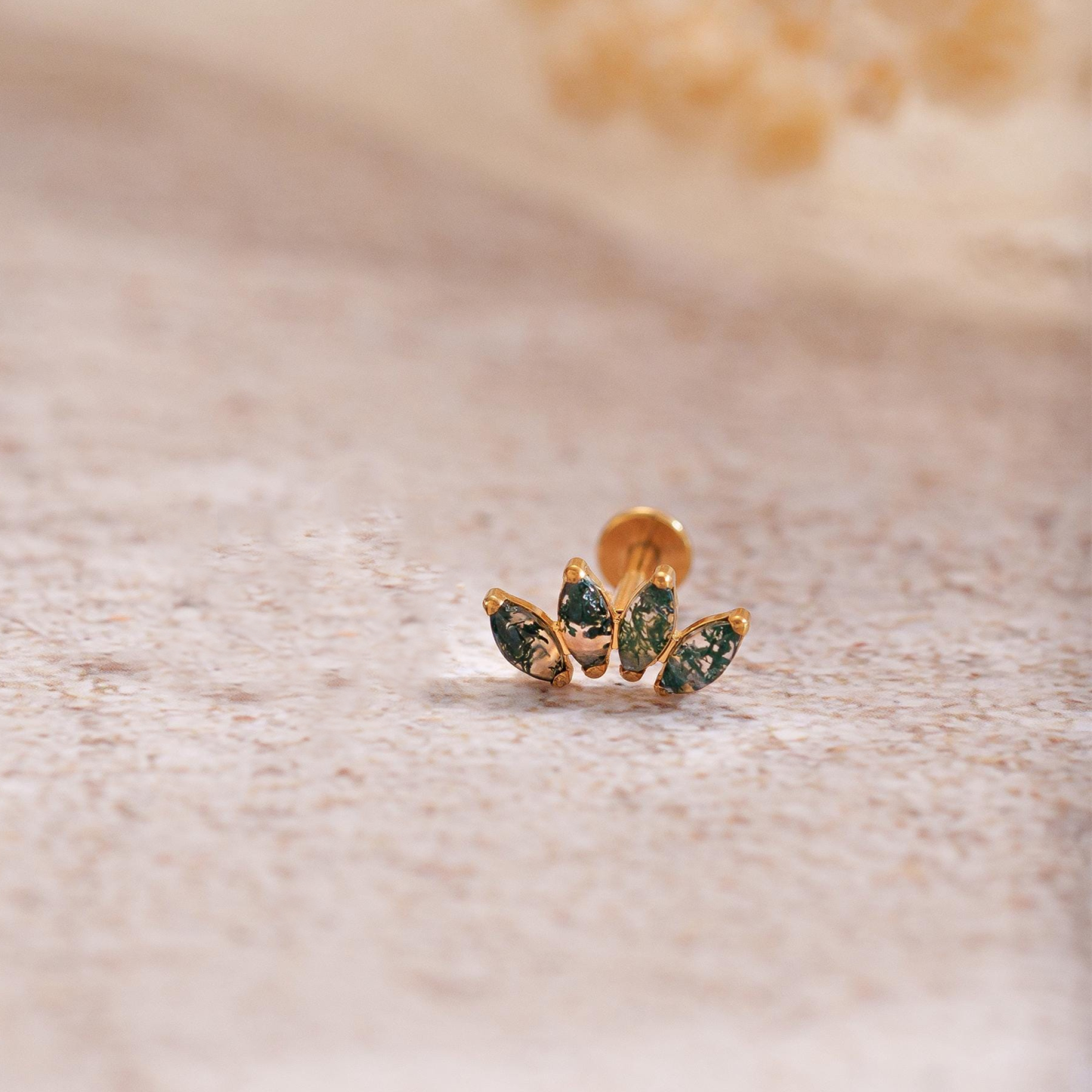 Titanium Natural Moss agate Stud Earring(1 PC)