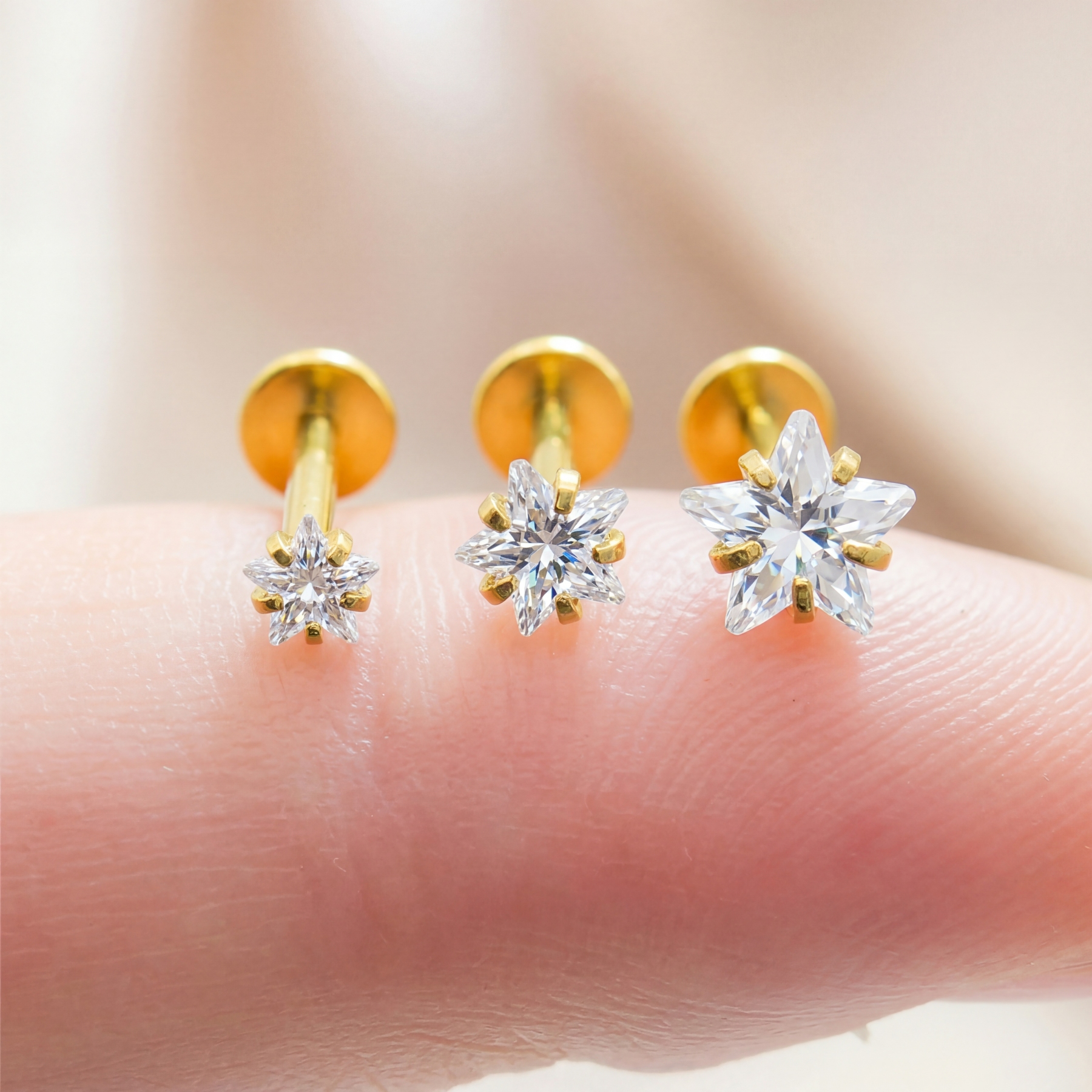 CZ Star Flat Back Labret Stud (2PCS)