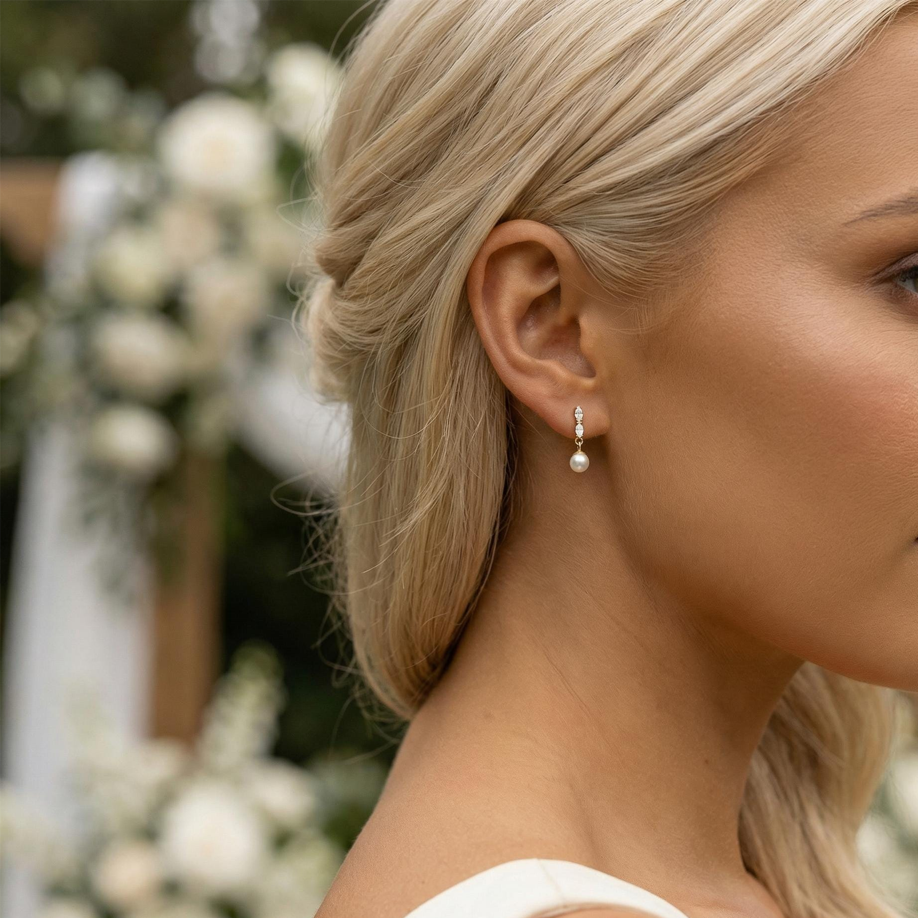 Sterling Silver Dainty Pearl Drop Earrings (2 PCS)