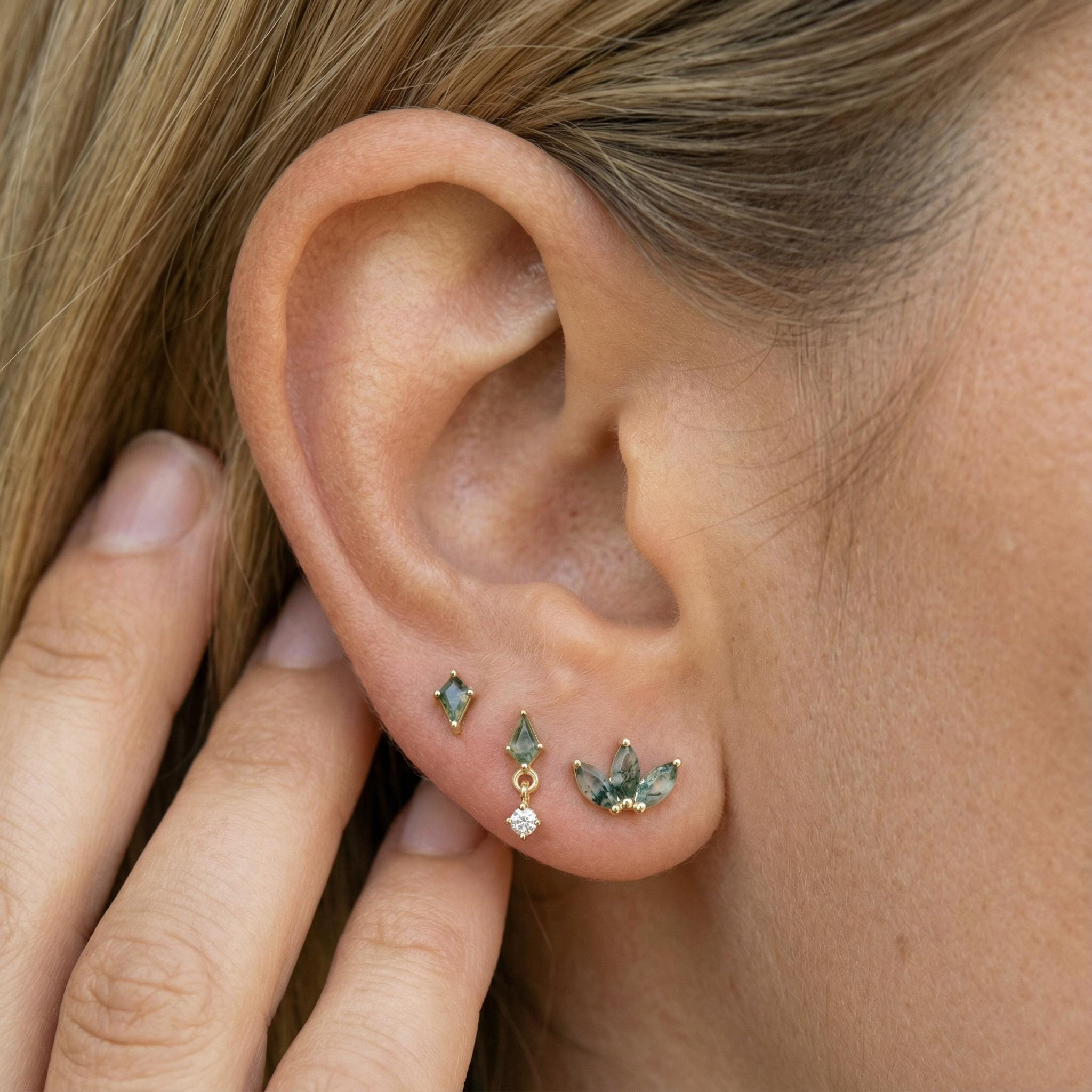 Sterling Silver Moss Agate Stud Earring(1 PC)