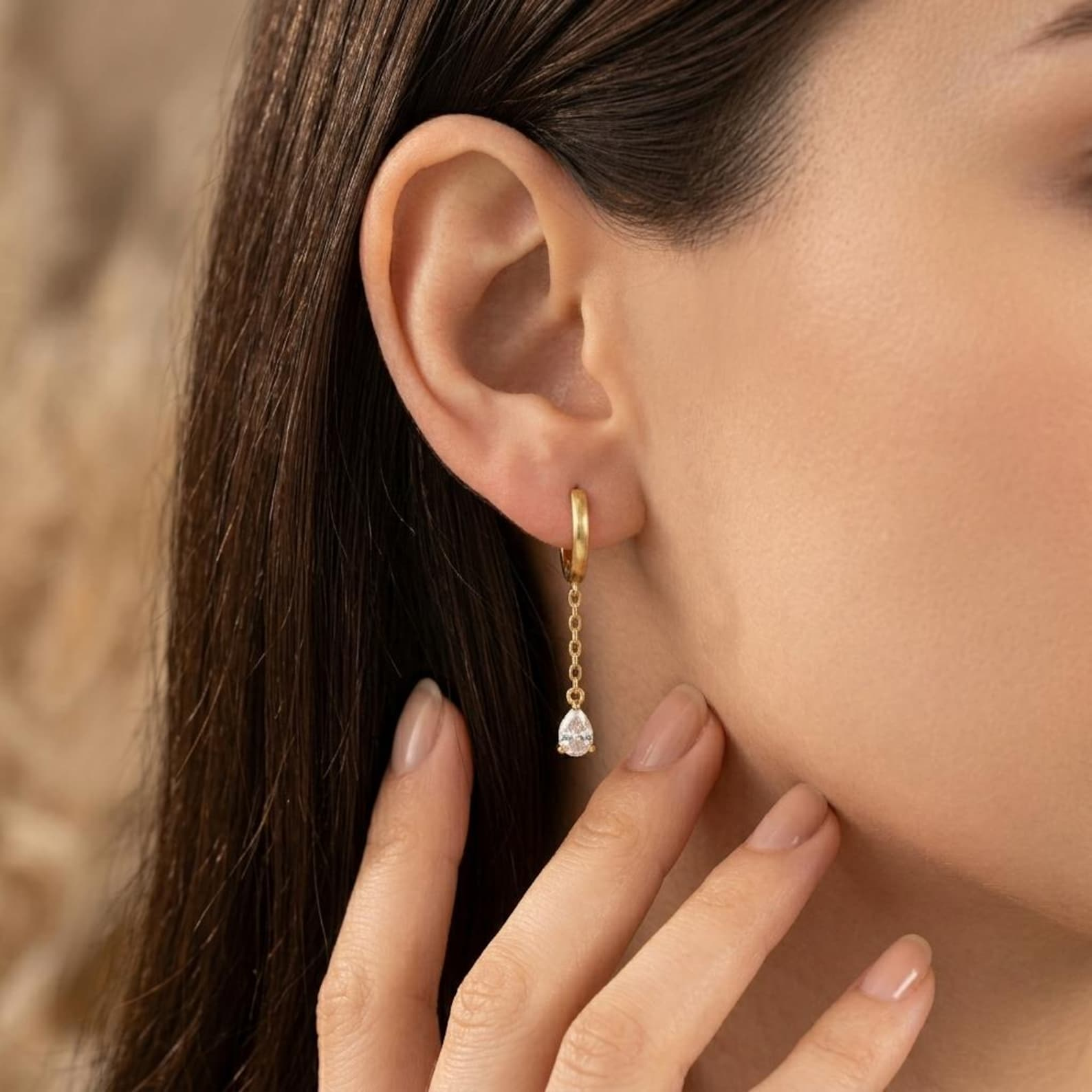 Delicate Teardrop CZ Chain Earrings