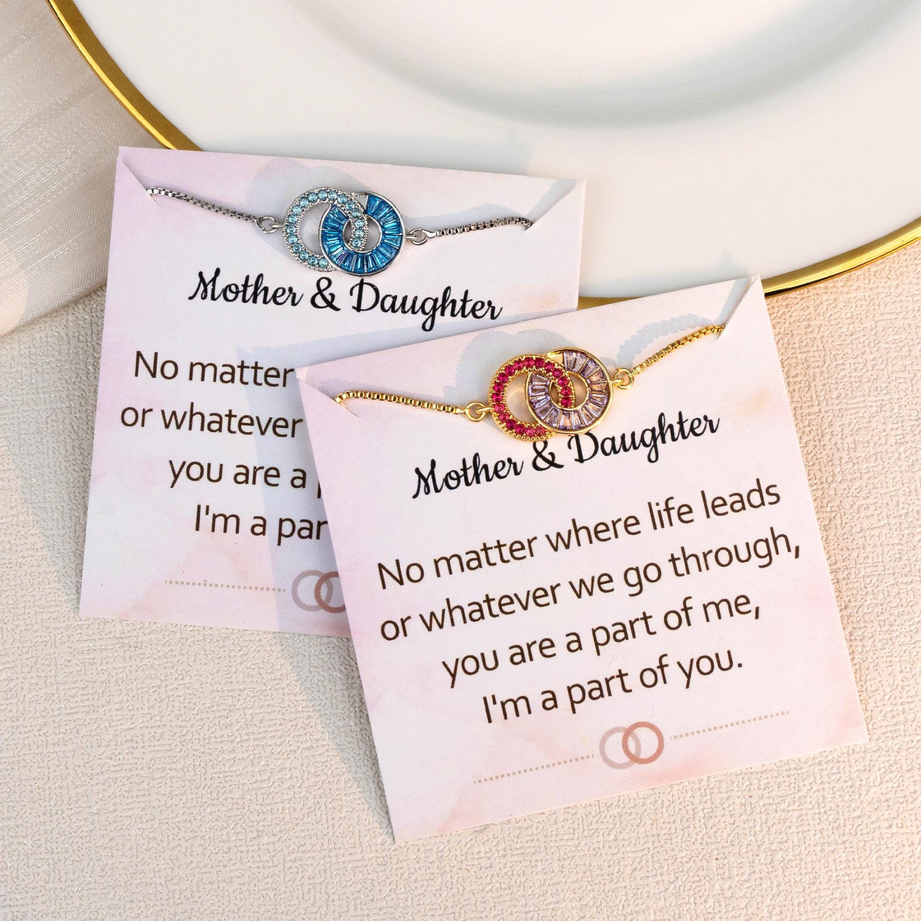 Mother & Daughter Birthstone Bracelet — Two Hearts, Always Connected