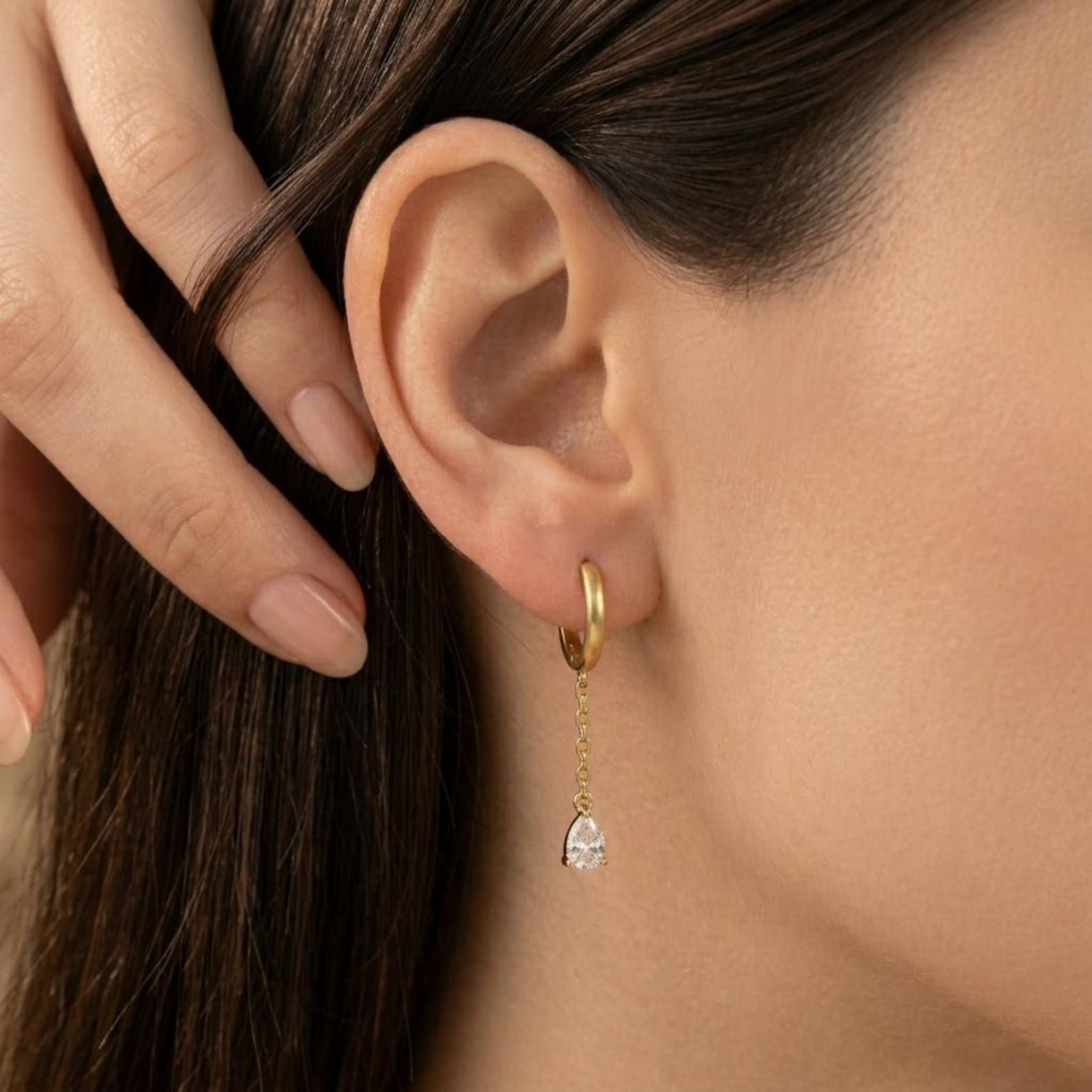 Delicate Teardrop CZ Chain Earrings