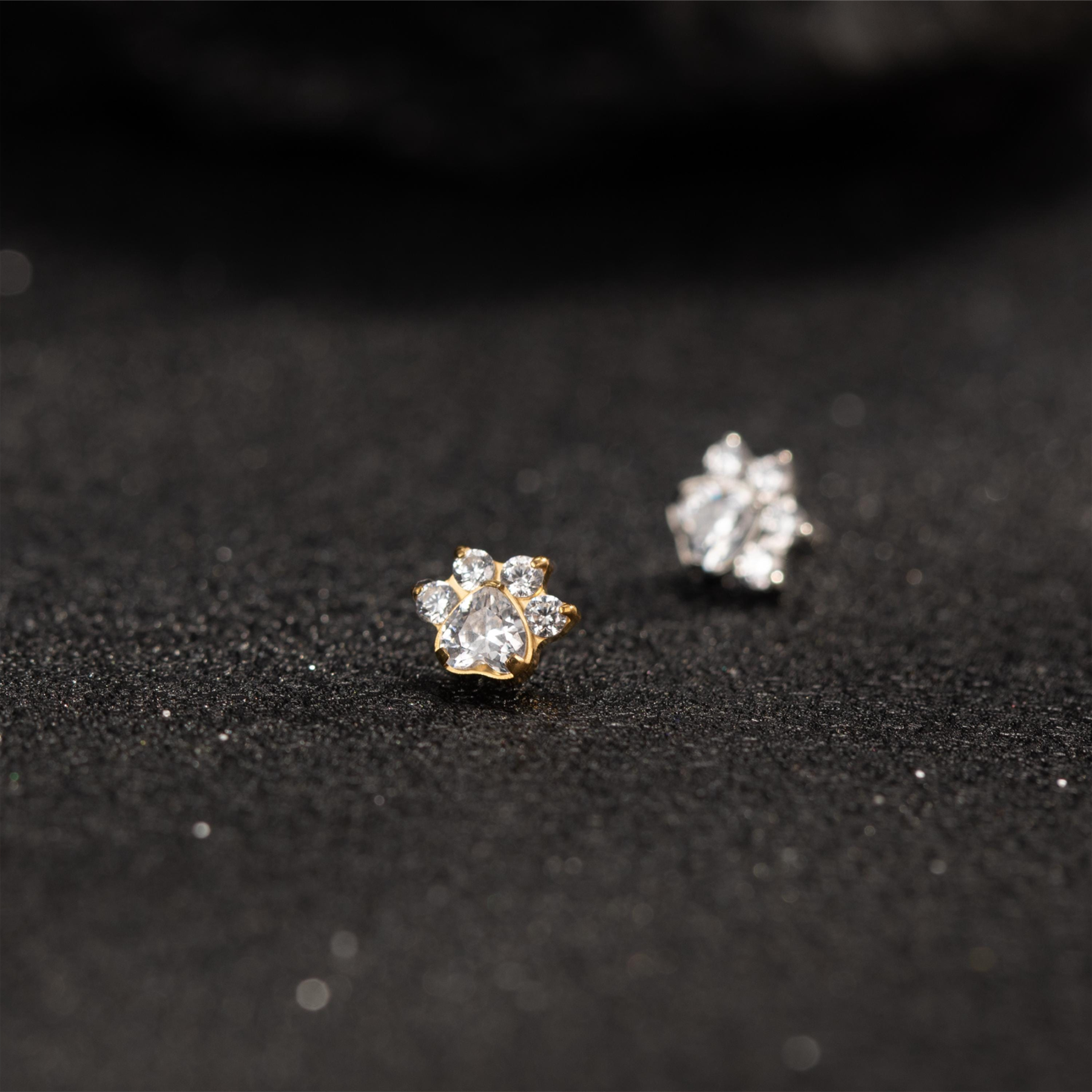 Paw Print CZ Flat Back Stud