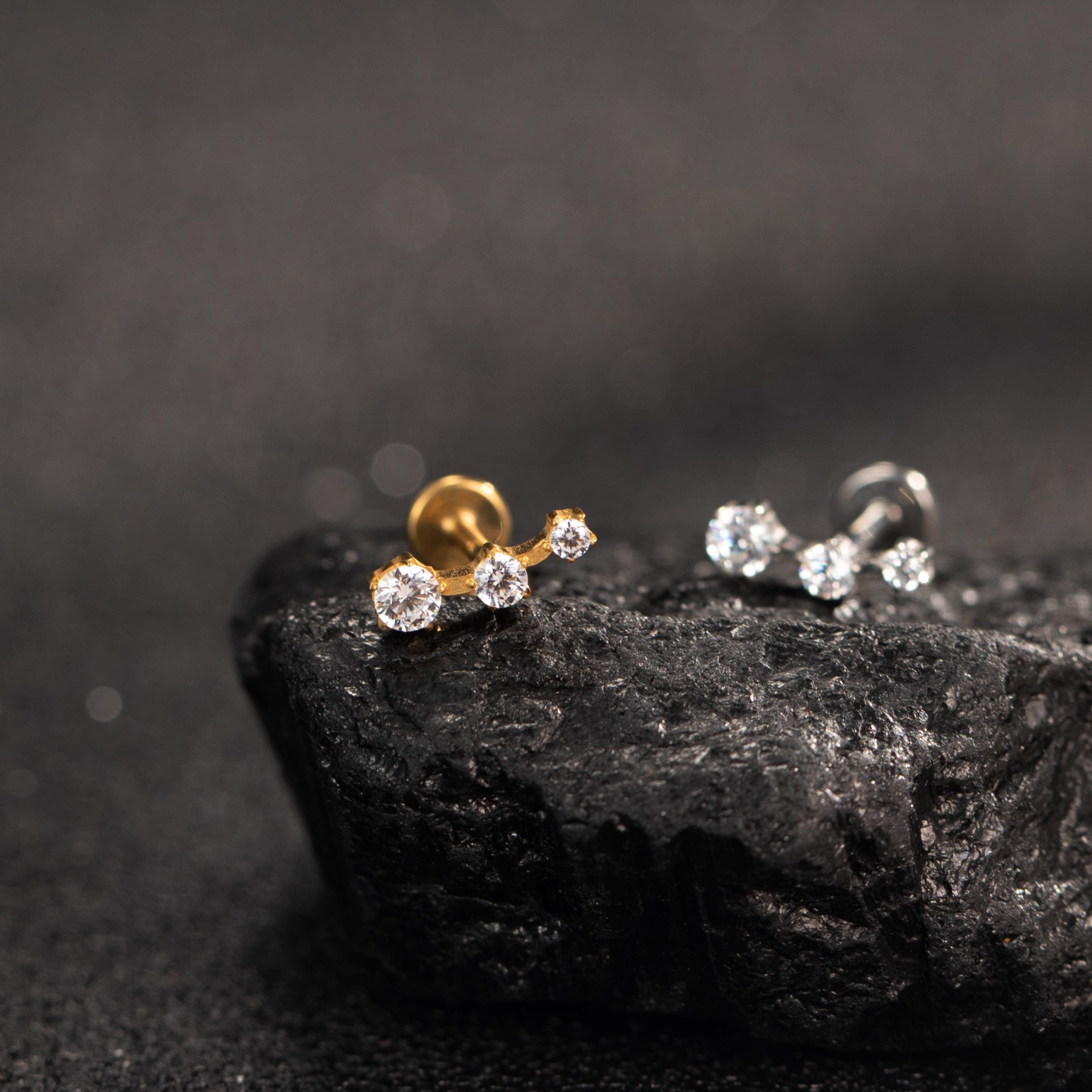 Trio Climber Flat Back Stud — A Subtle Line of Sparkle