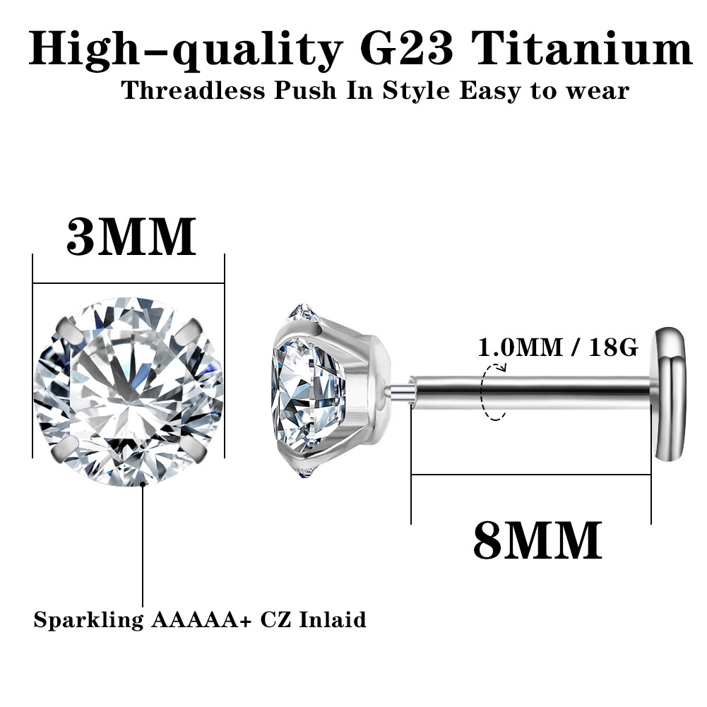 Threadless Push Pin Flat Back Stud Earring (2 PCS)