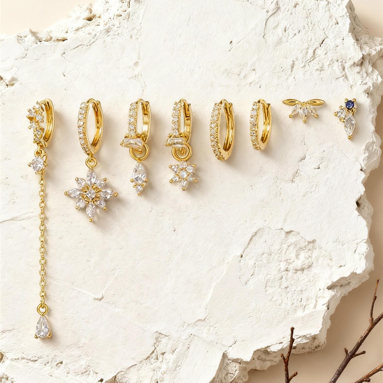 CZ Dangle Drop Earrings Set(8 PCS)