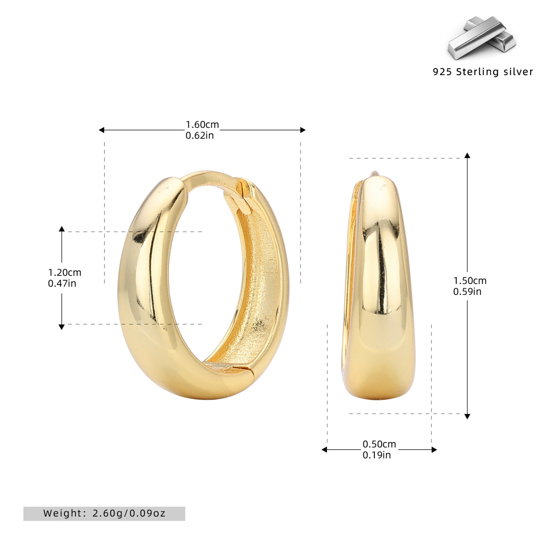 Sterling Silver Chunky Dome Huggie Hoop Earring (1 PC)