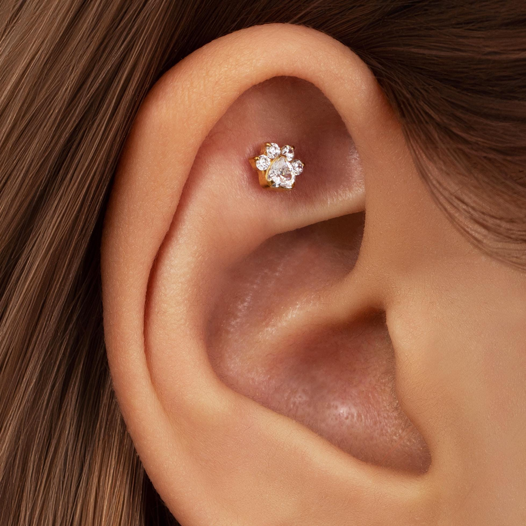 Paw Print CZ Flat Back Stud