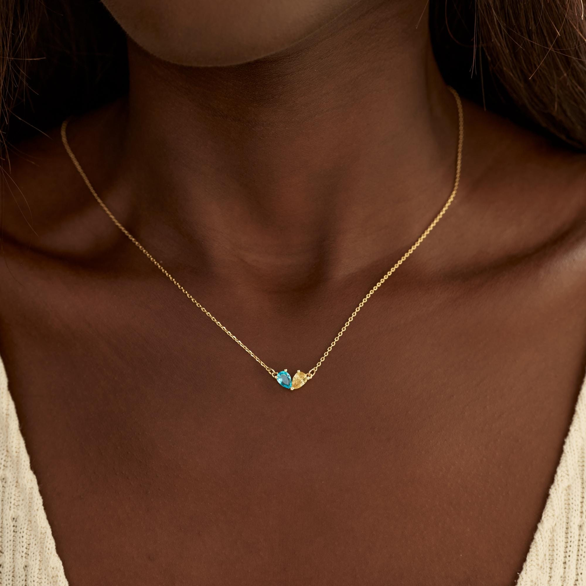 Personalized Two Birthstone Necklace — Two Hearts, One Beautiful Bond
