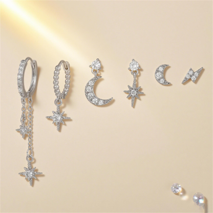 Star and Moon Dangle Earrings Set (6PCS)