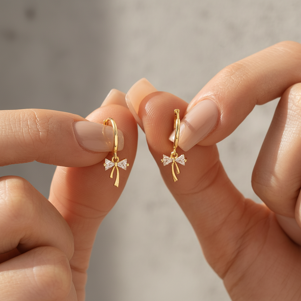 Ribbon Bow Huggie Earrings (A Set Of 2)