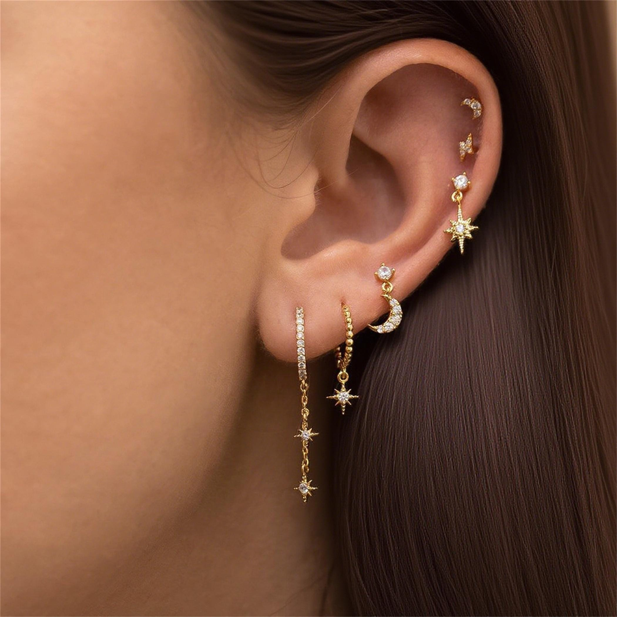 Star and Moon Dangle Earrings Set (6PCS)