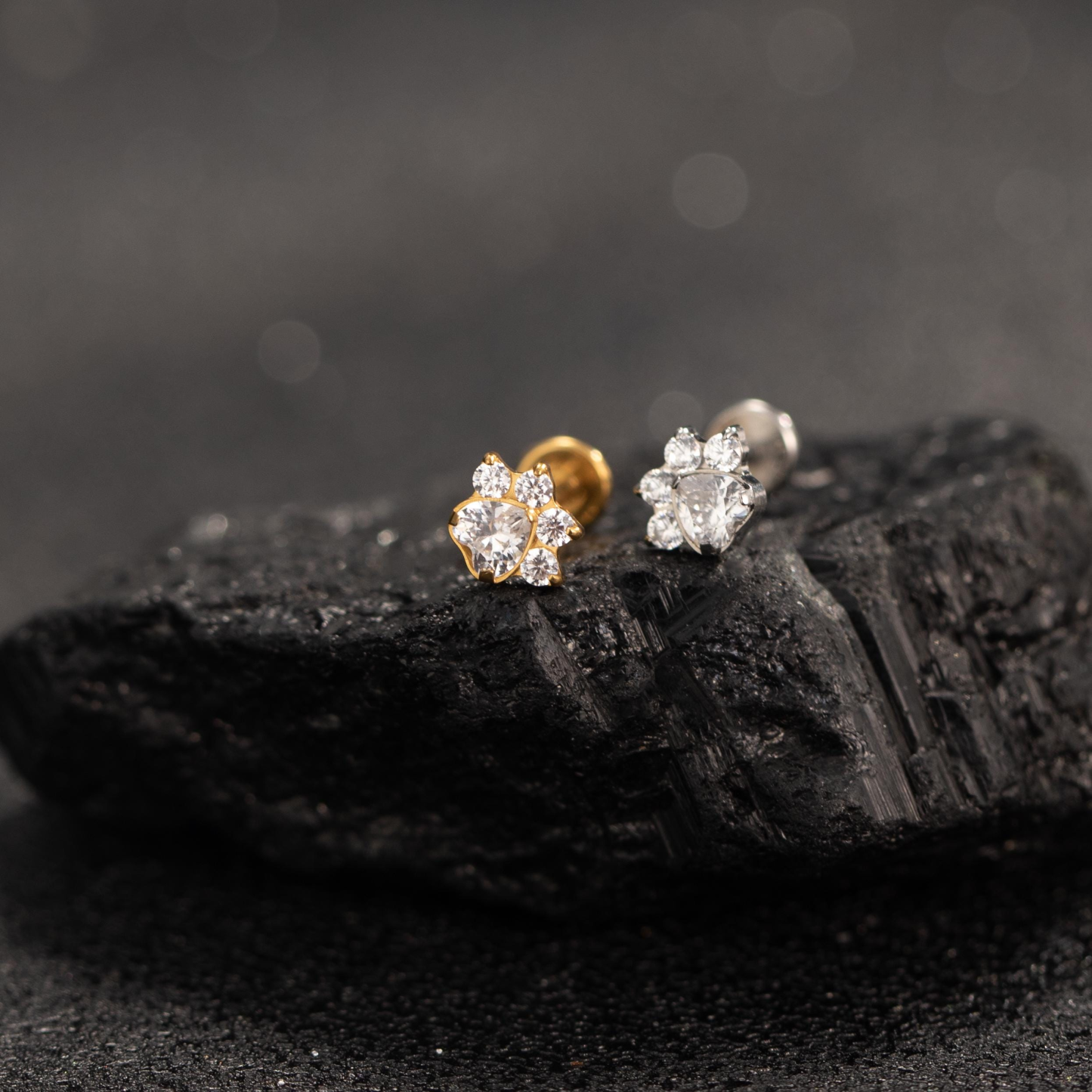 Paw Print CZ Flat Back Stud