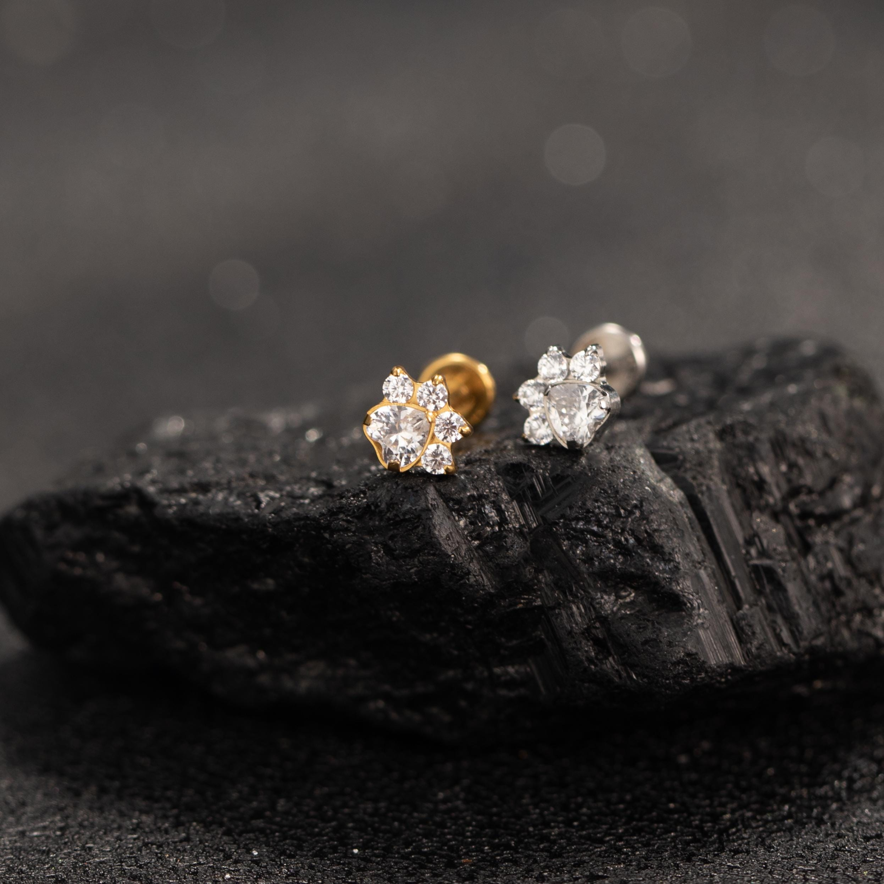 Paw Print CZ Flat Back Stud