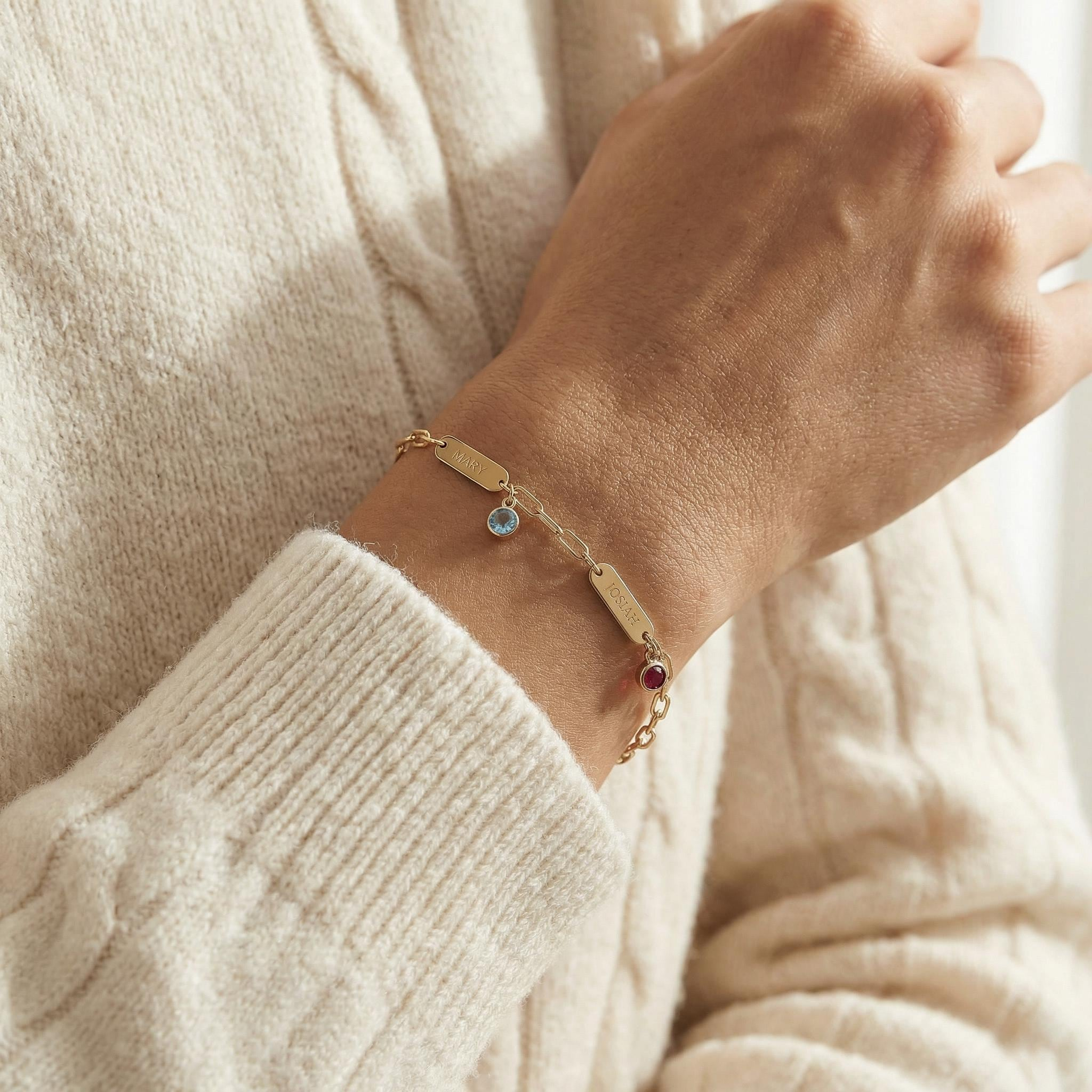 Personalized Multi-Name Birthstone Bracelet